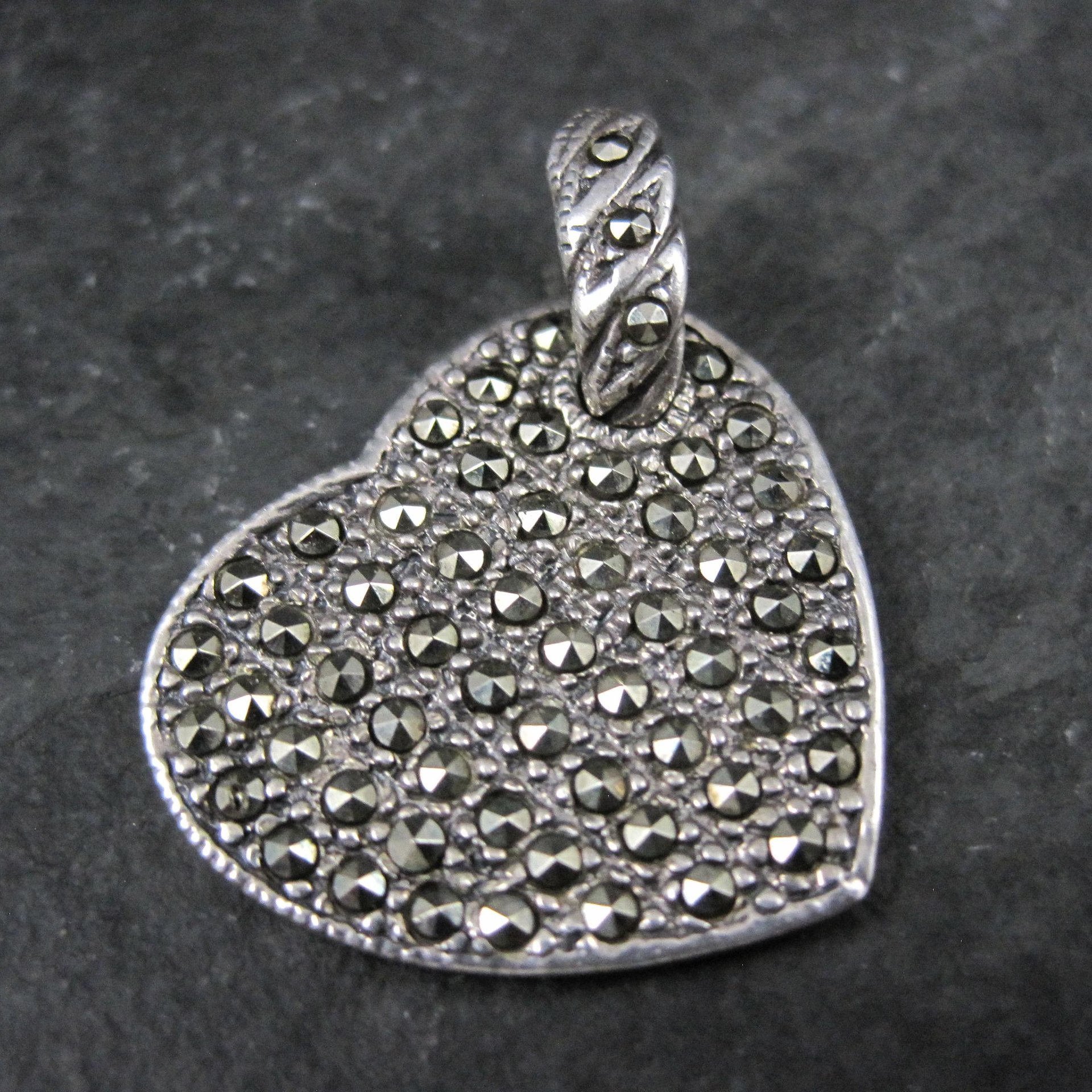Vintage Sterling Marcasite Heart Pendant