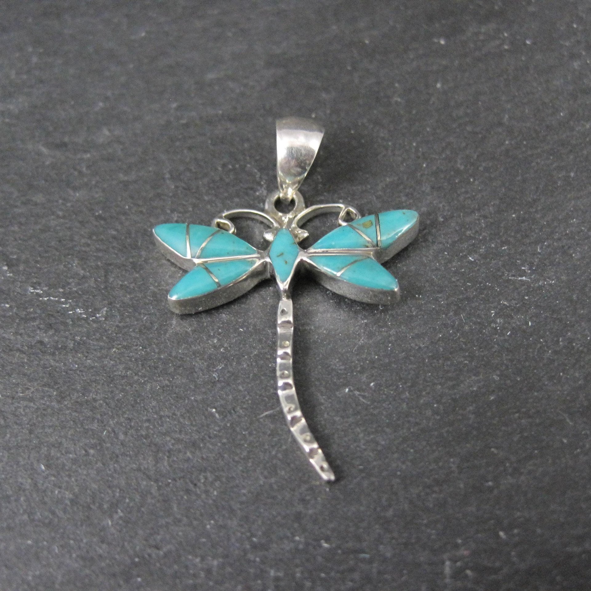 Southwestern Inlaid Turquoise Dragonfly Pendant Sterling Silver Estate Jewelry NOS