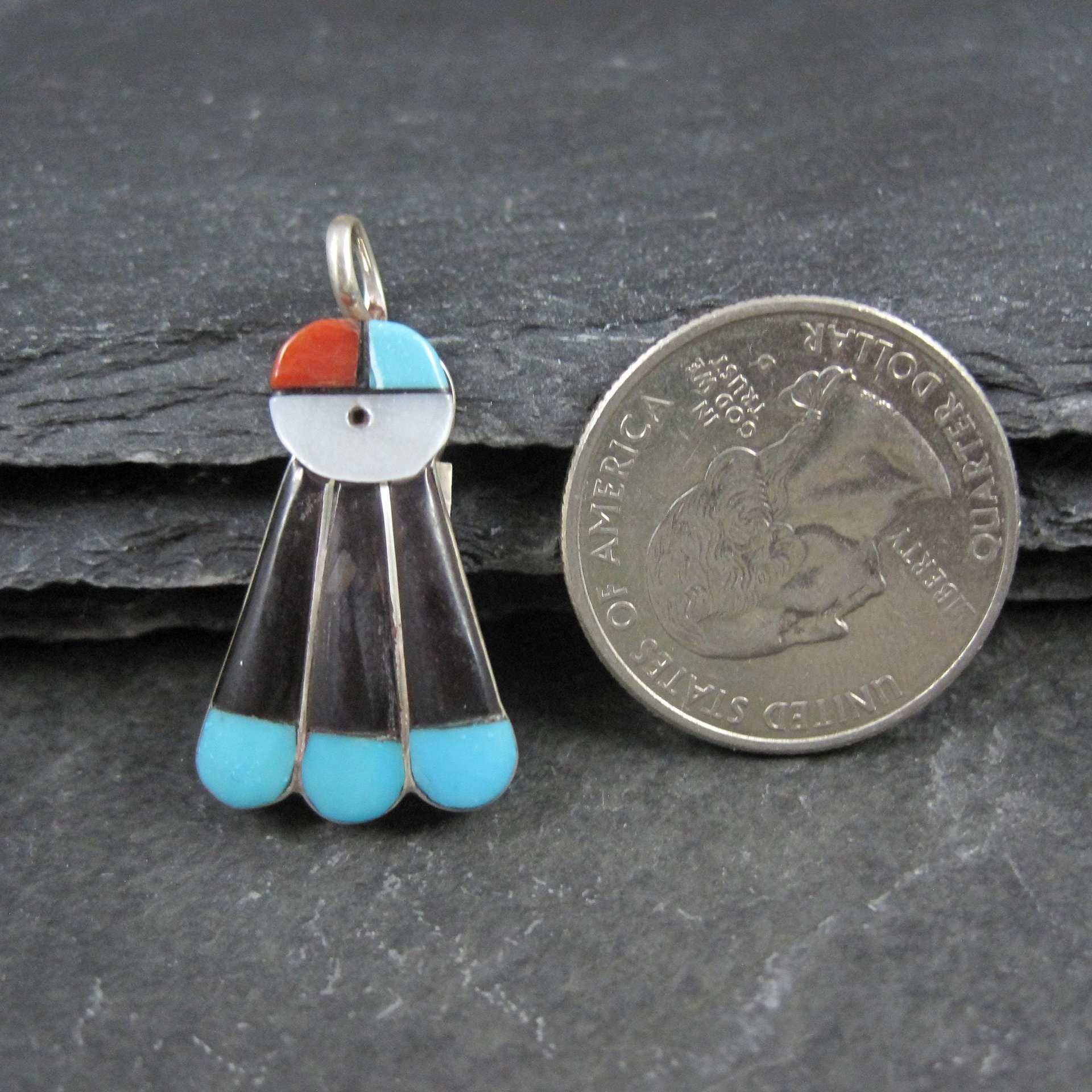 Southwestern Sterling Inlaid Sunface Pendant Sterling Silver