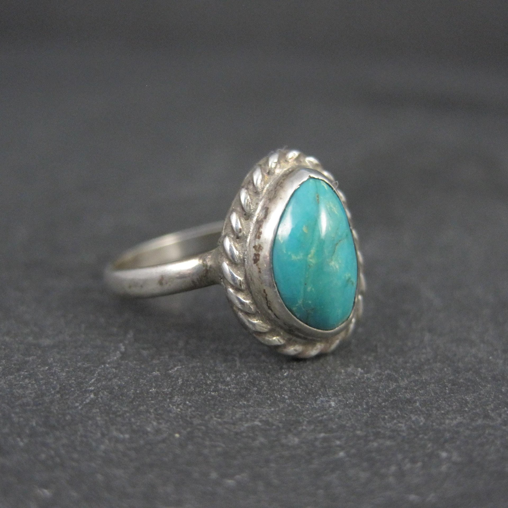 Vintage Turquoise Pinky Ring Size 4.5 Sterling Silver Navajo S. Swan