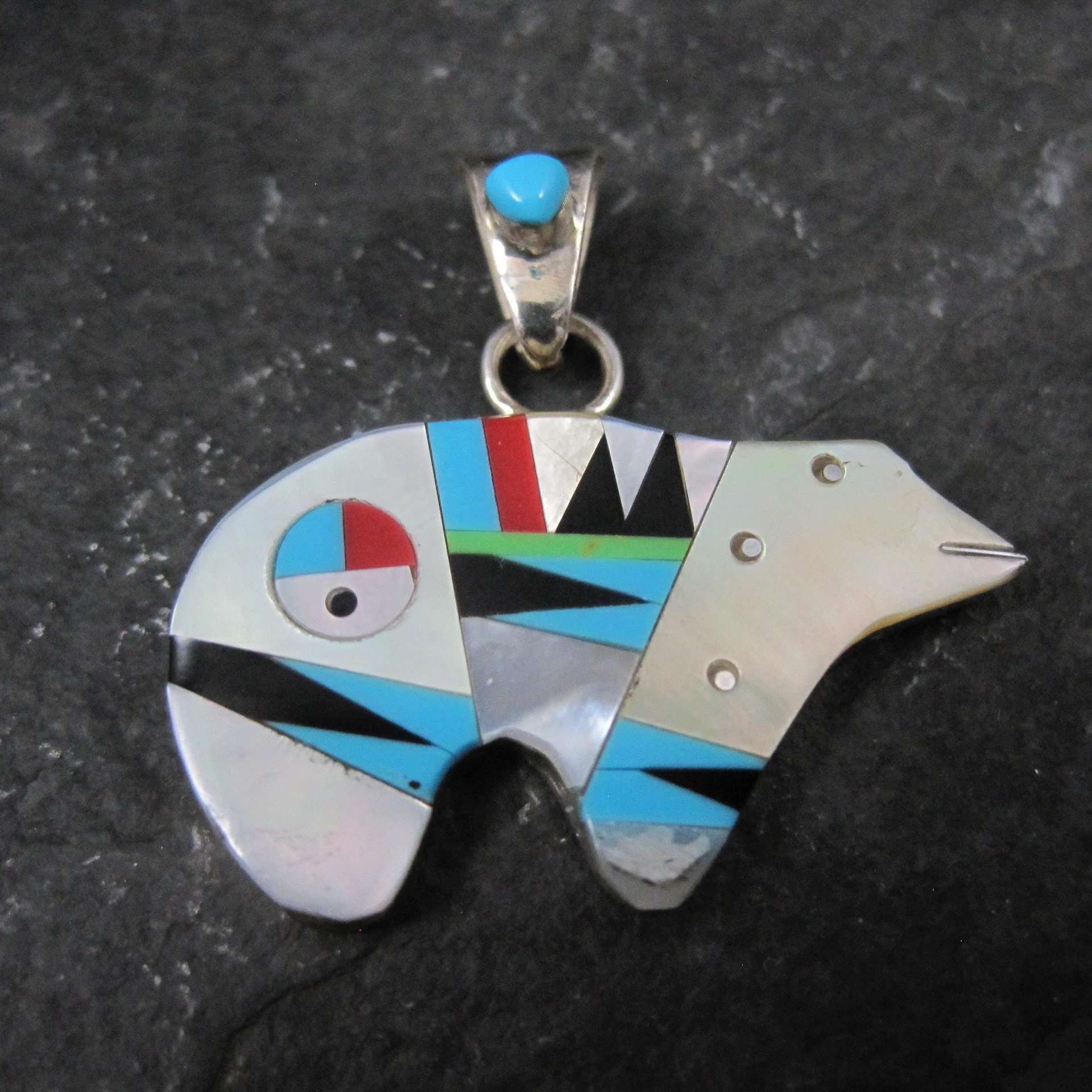 Southwestern Sterling Inlaid Bear Pendant