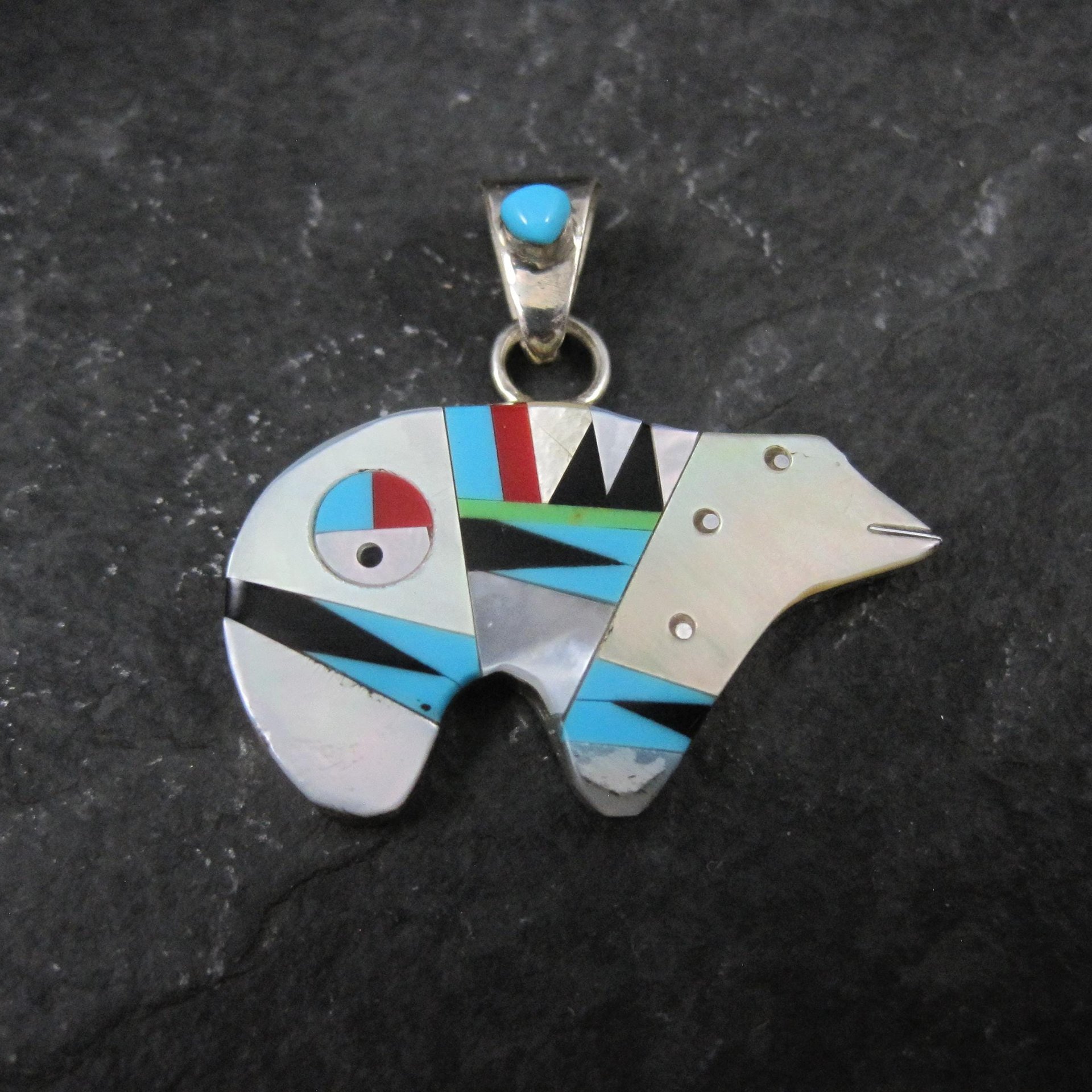Southwestern Sterling Inlaid Bear Pendant
