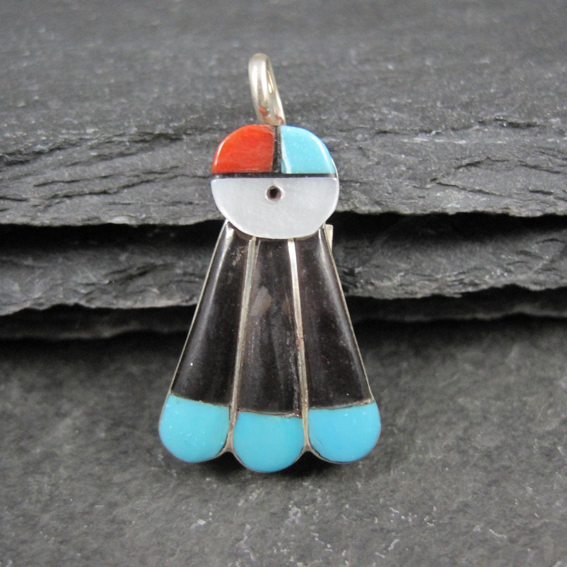 Southwestern Sterling Inlaid Sunface Pendant Sterling Silver