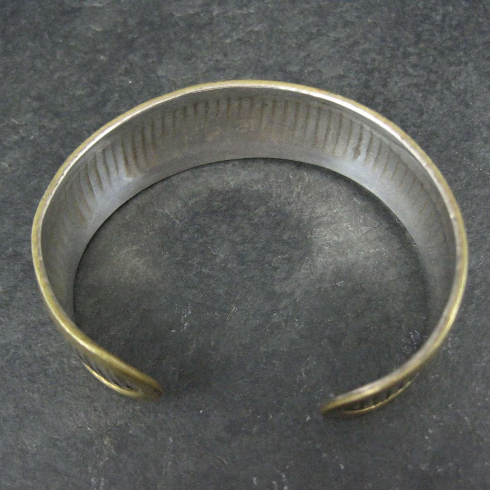 Vintage Sterling and Brass Cuff Bracelet 6 Inches Mexican Silver
