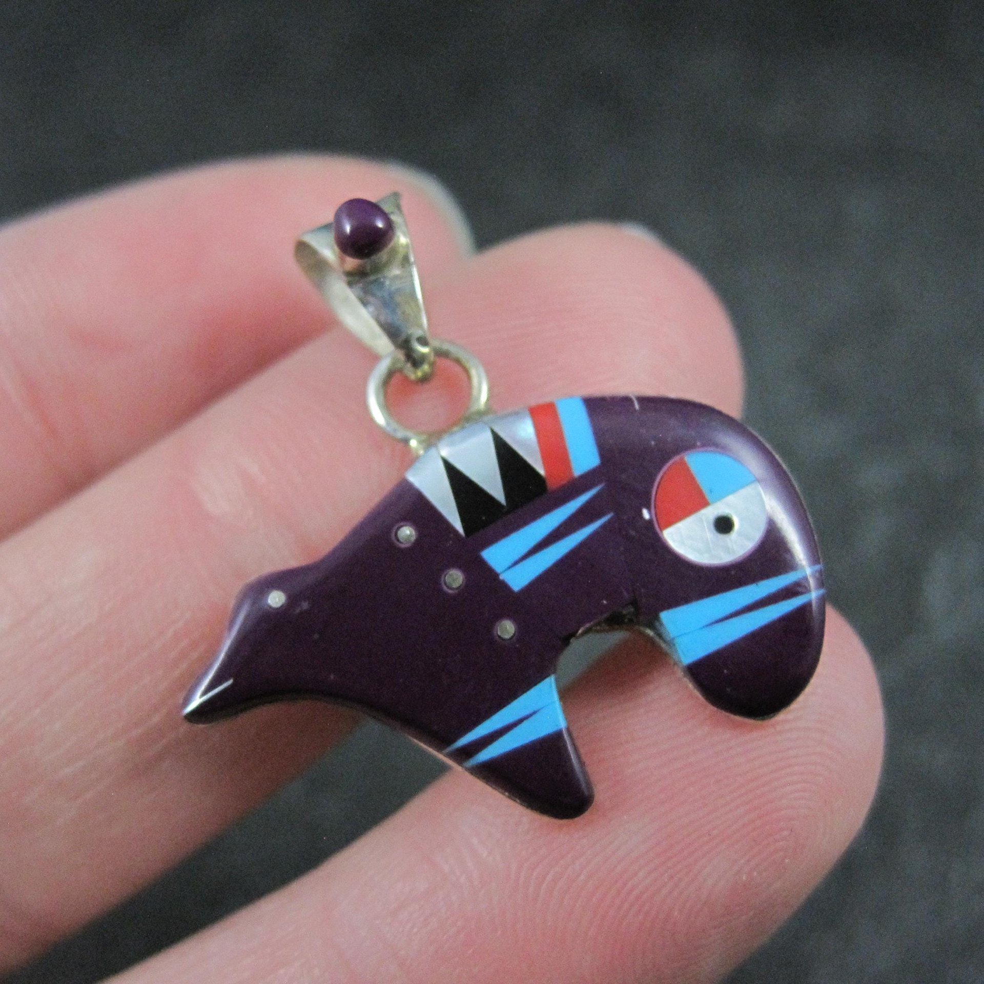 Southwestern Inlaid Bear Pendant