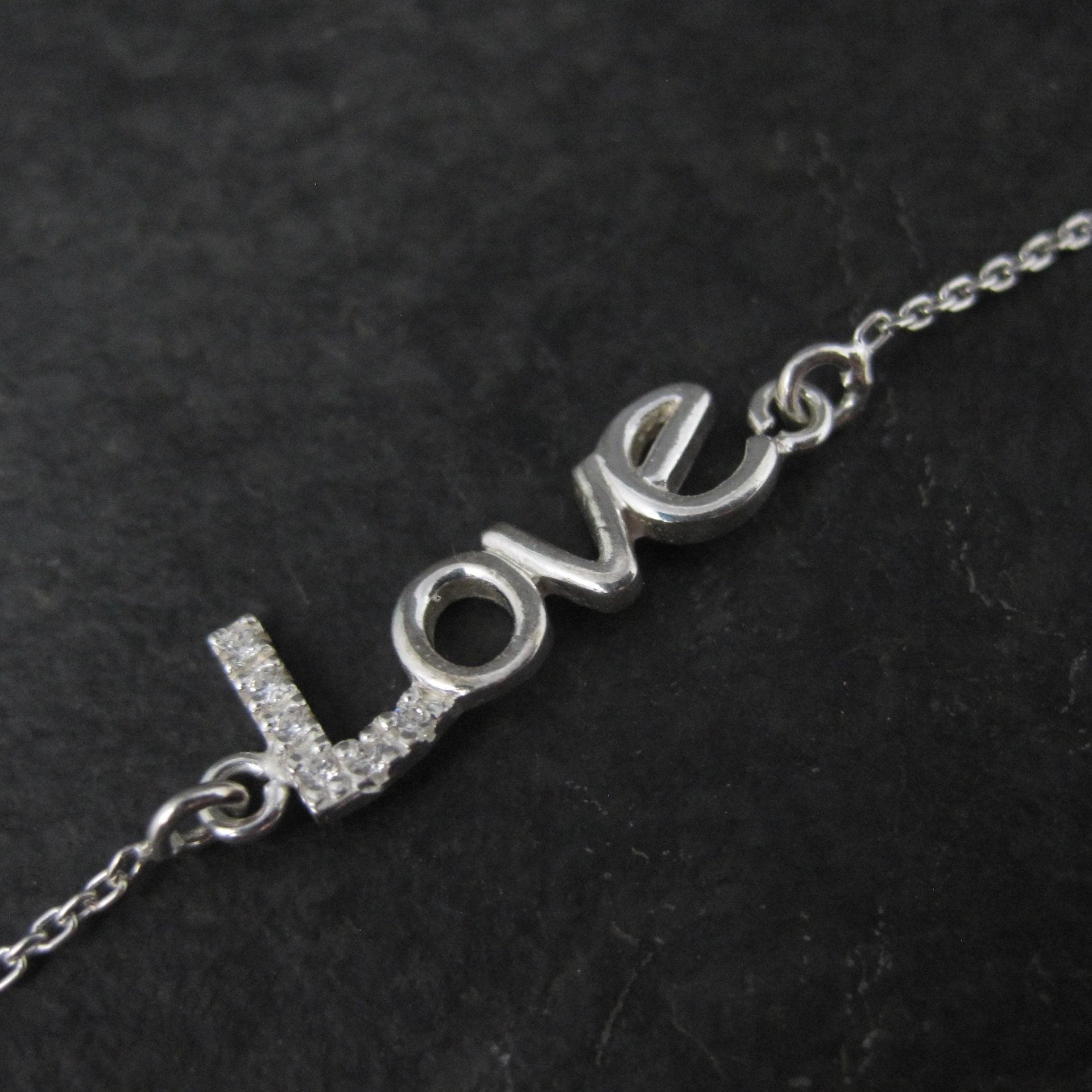 Sterling Silver Love Bracelet Dainty 7-8 Inches Estate Jewelry