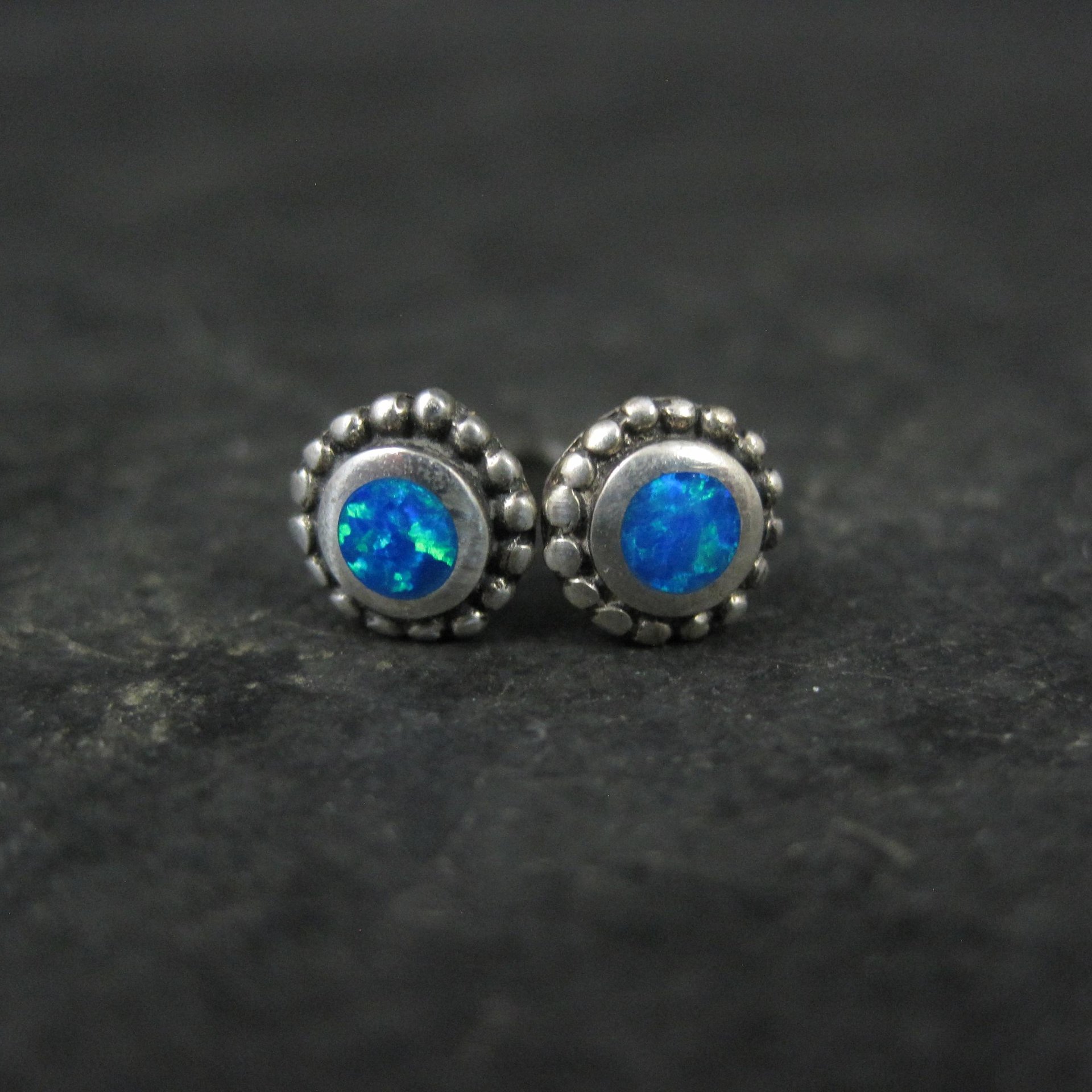 Vintage 6mm Sterling Silver Opal Stud Earrings