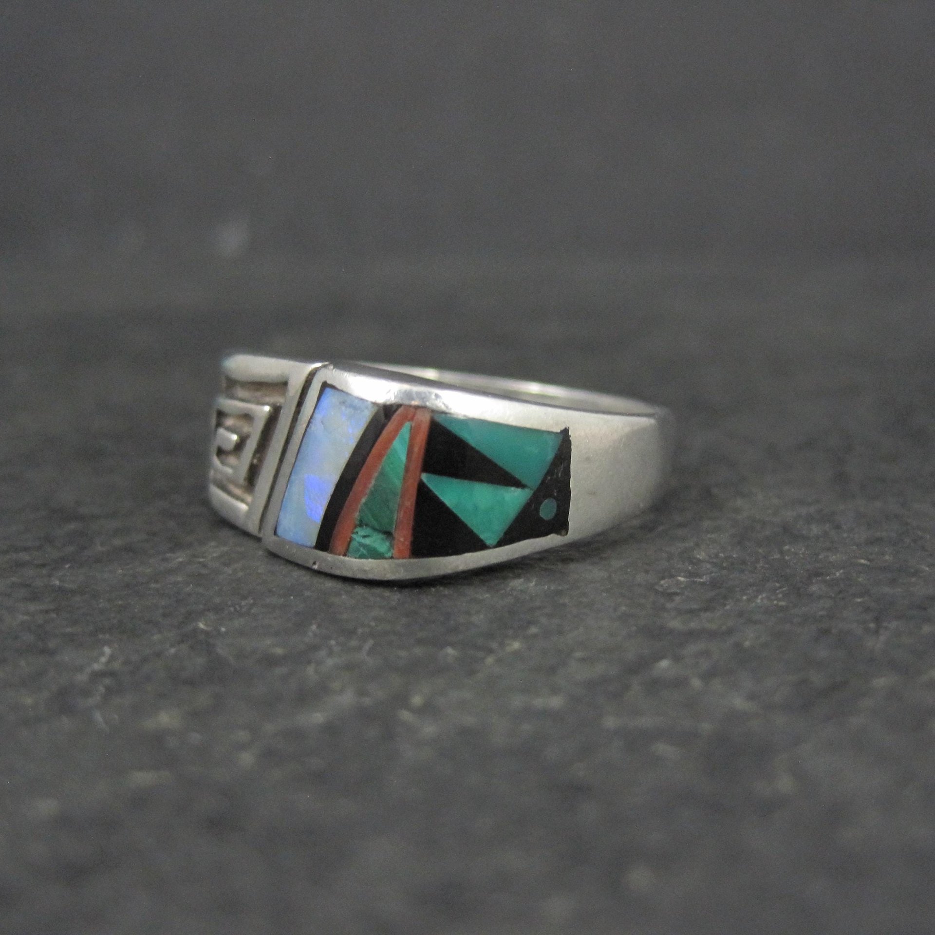 Mens Navajo Inlay Ring Size 12 Sterling Silver Elgin Hoskey