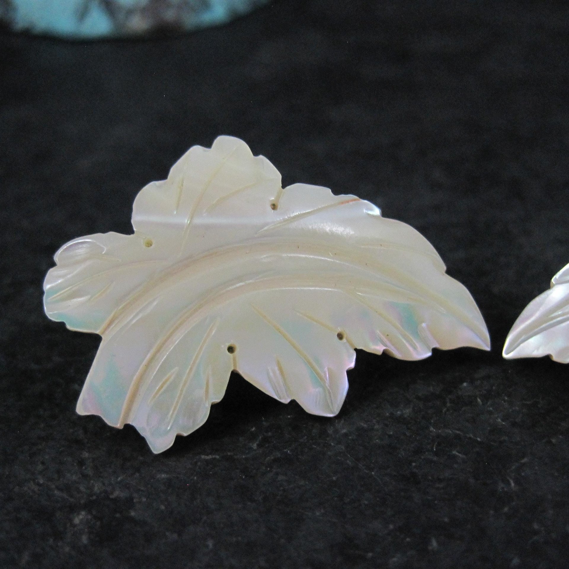 Vintage Mother of Pearl Leaf Earrings Screw Back