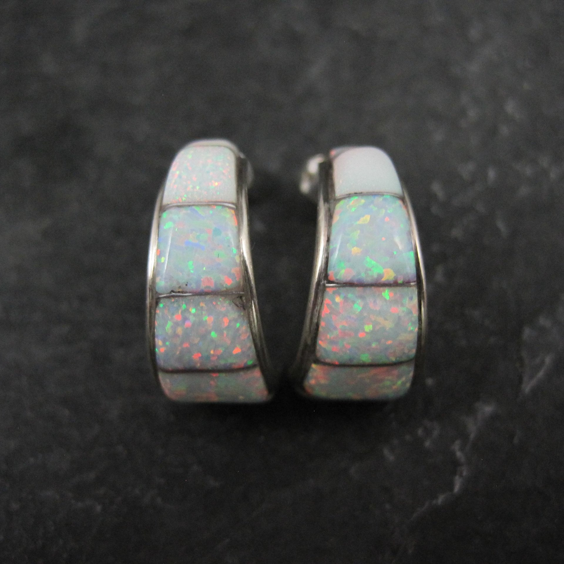 Vintage Southwestern Sterling Opal Inlay Earrings