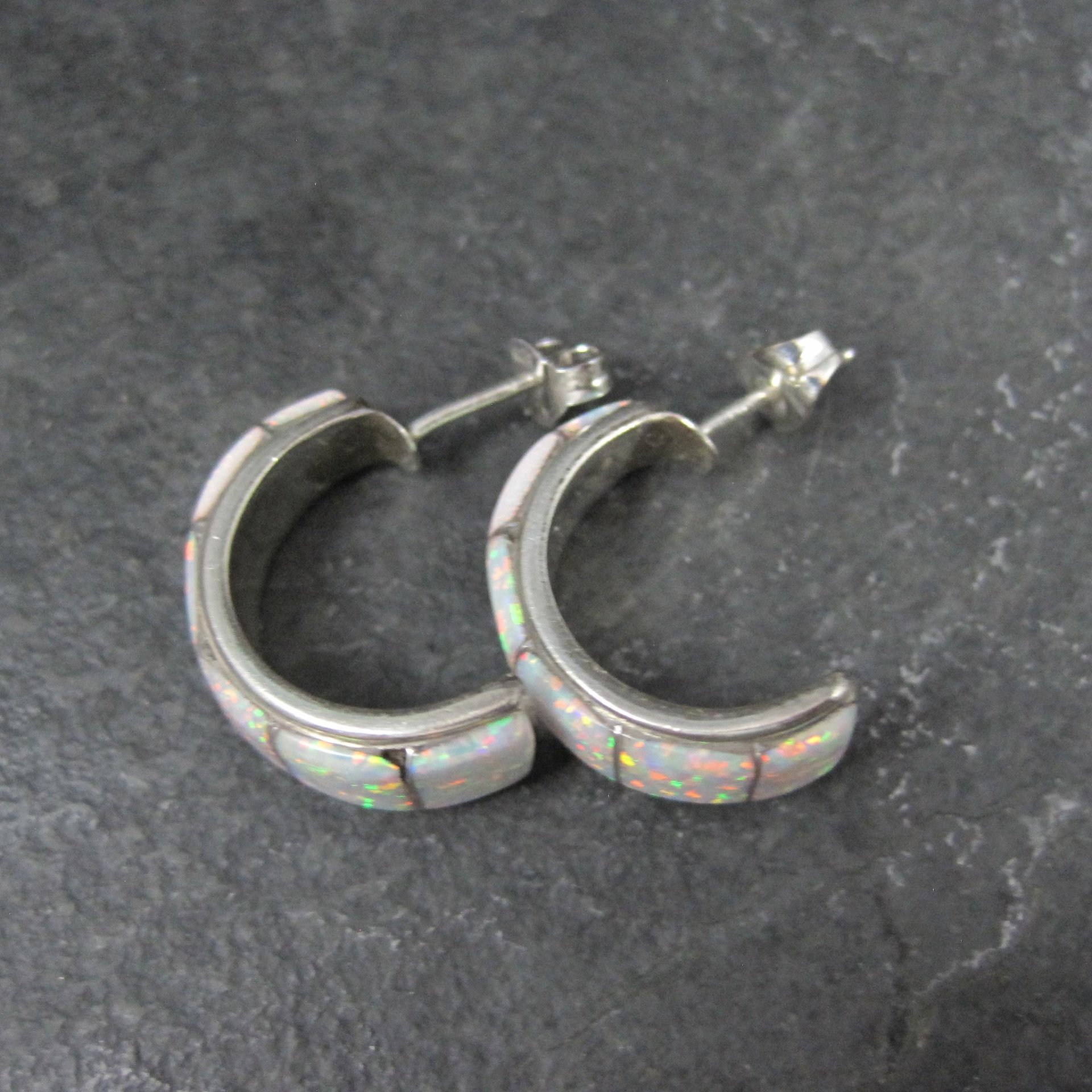 Vintage Southwestern Sterling Opal Inlay Earrings
