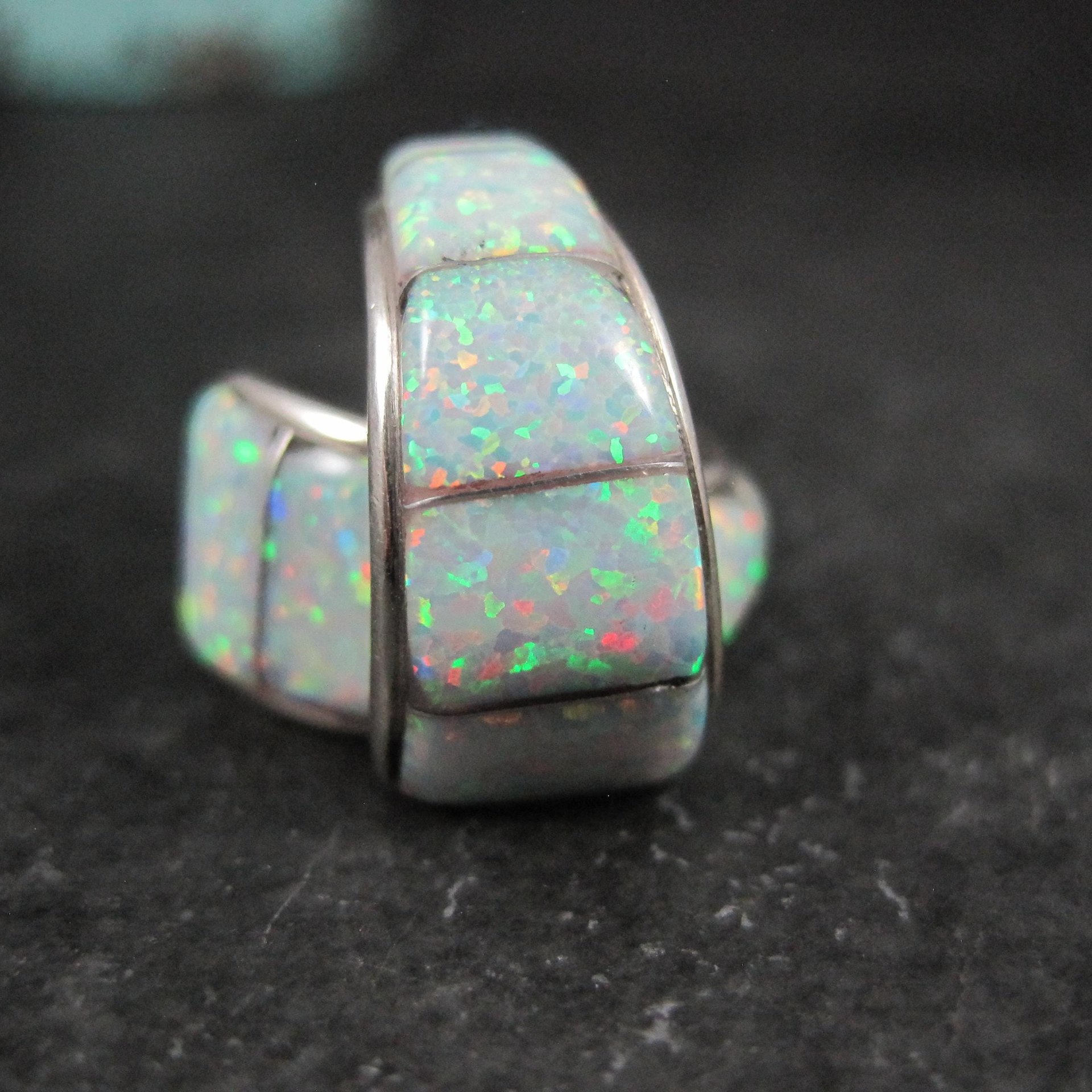 Vintage Southwestern Sterling Opal Inlay Earrings