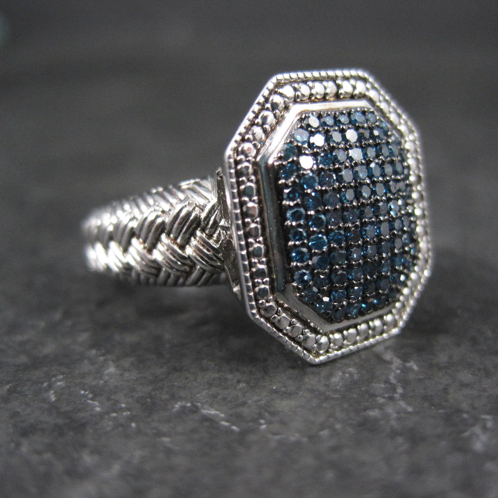 Estate Blue Diamond Ring Size 6 Sterling Silver .35 Carat Cocktail Ring