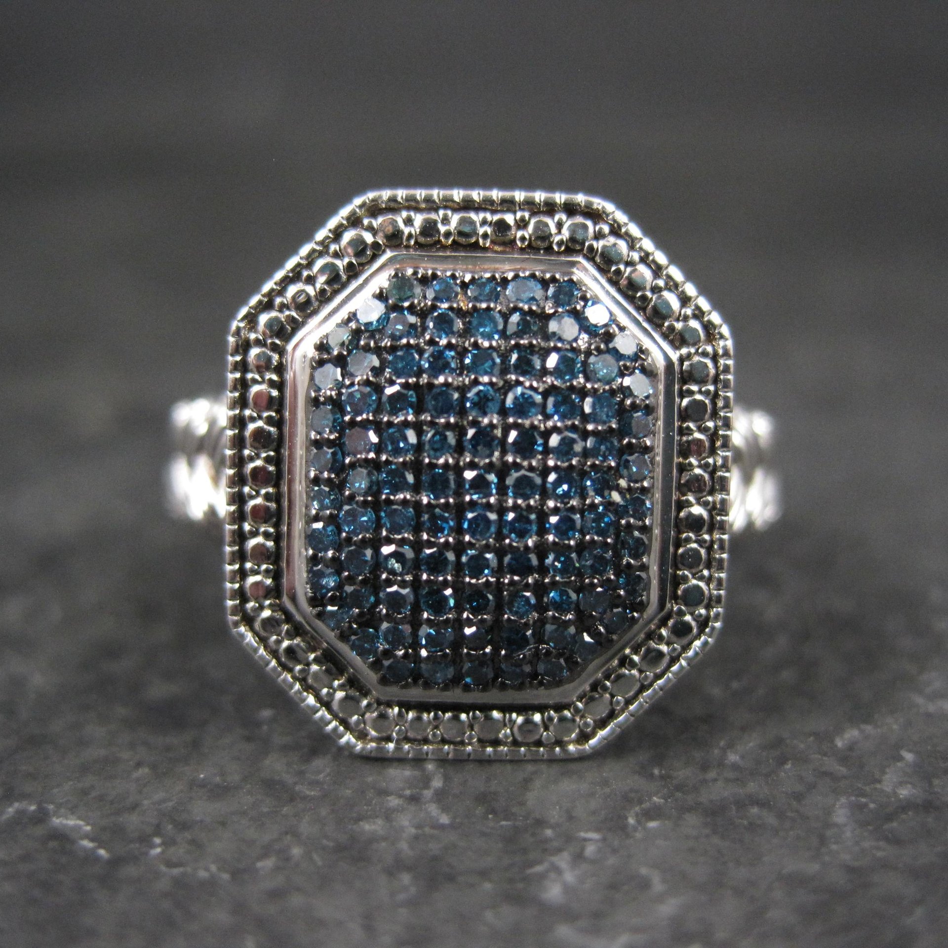 Estate Blue Diamond Ring Size 6 Sterling Silver .35 Carat Cocktail Ring
