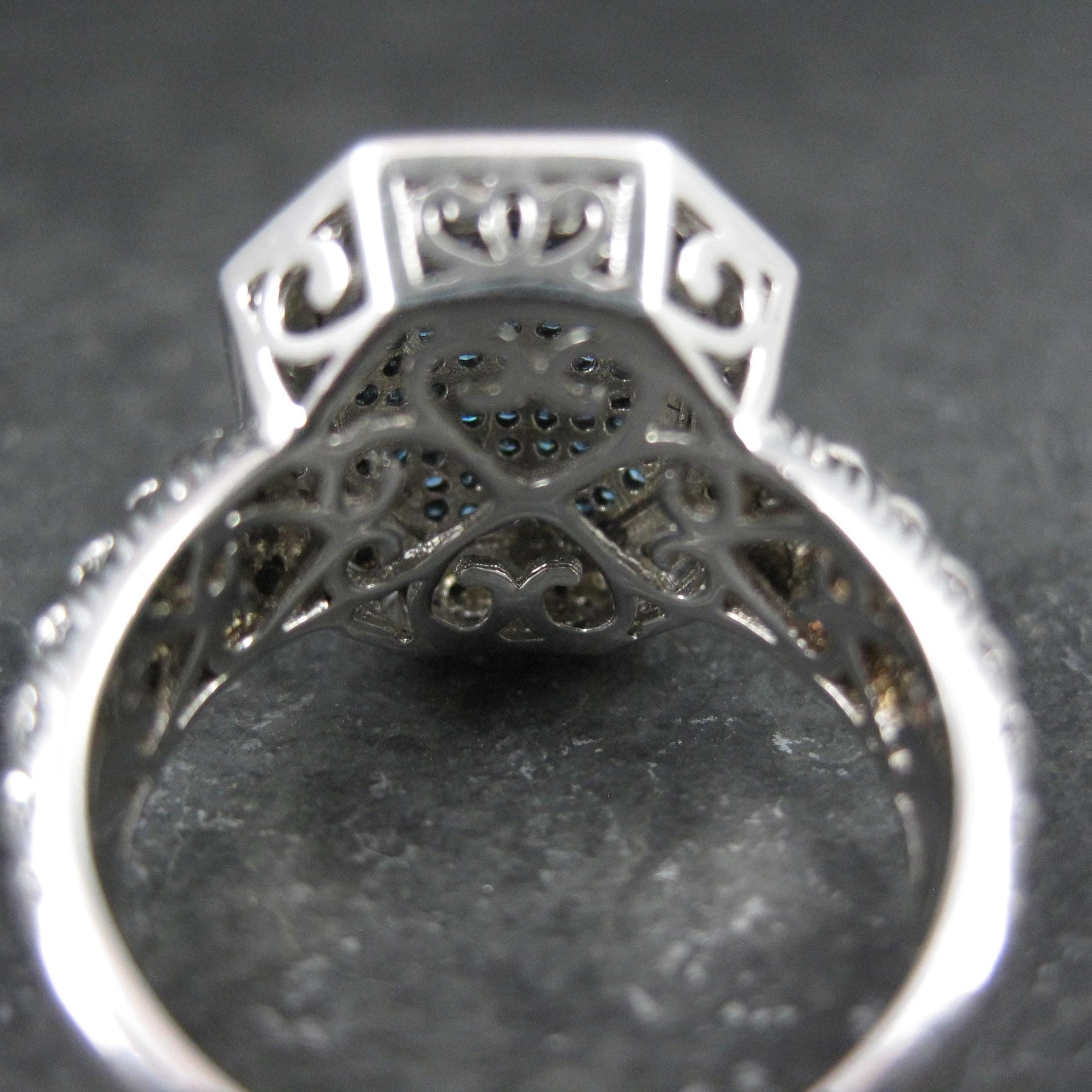 Estate Blue Diamond Ring Size 6 Sterling Silver .35 Carat Cocktail Ring