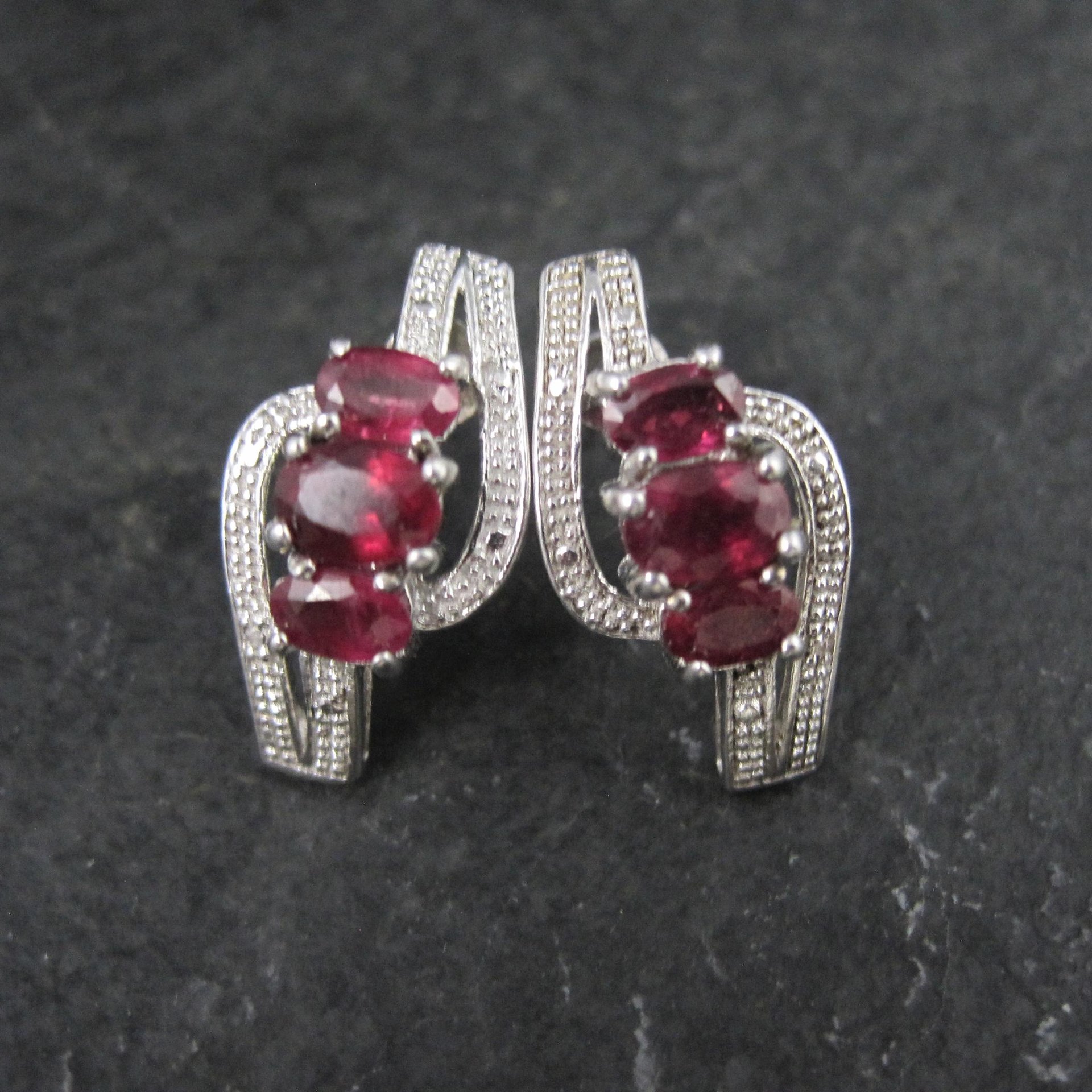 Estate Sterling Silver Ruby Earrings