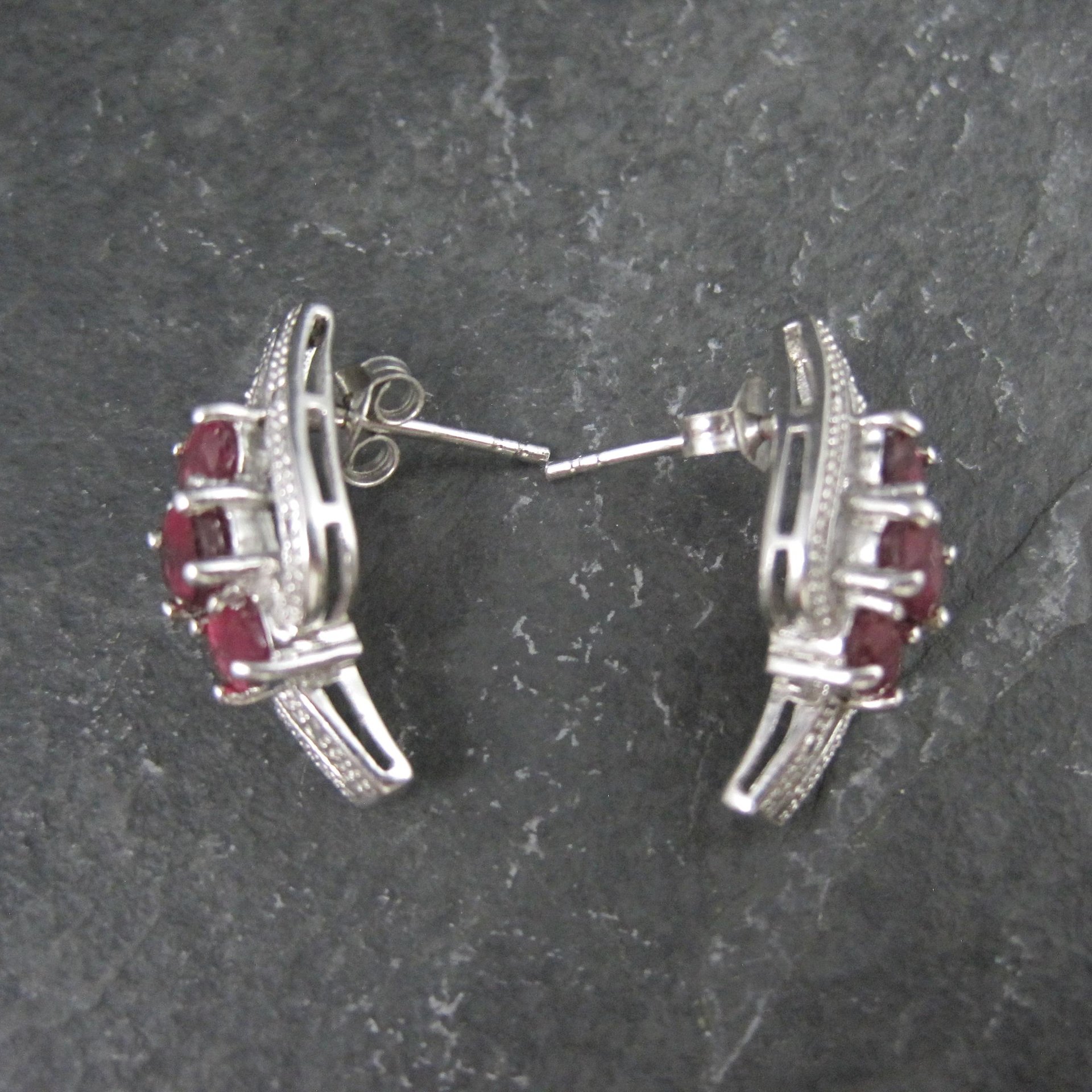 Estate Sterling Silver Ruby Earrings