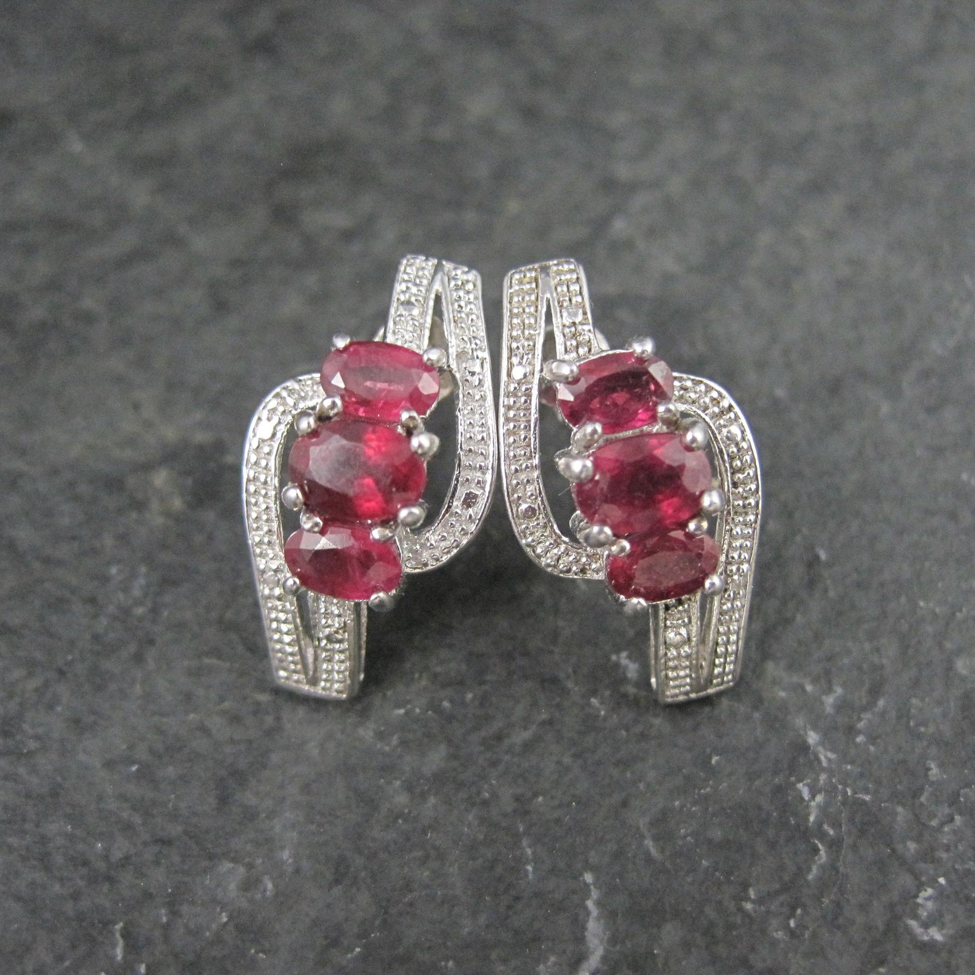 Estate Sterling Silver Ruby Earrings