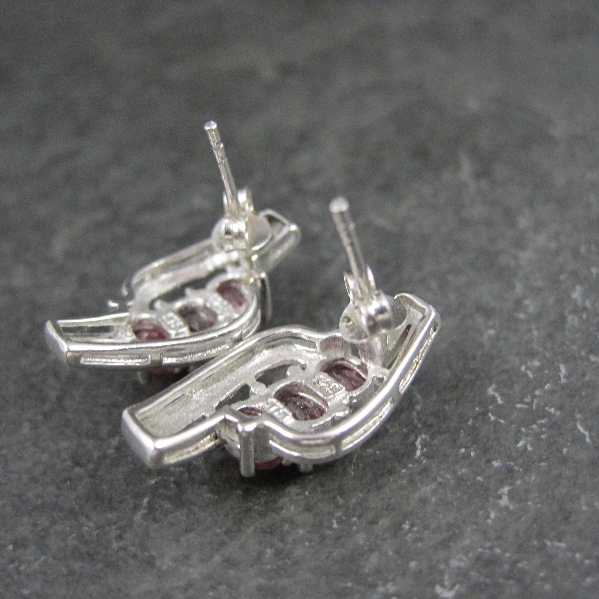 Estate Sterling Silver Ruby Earrings