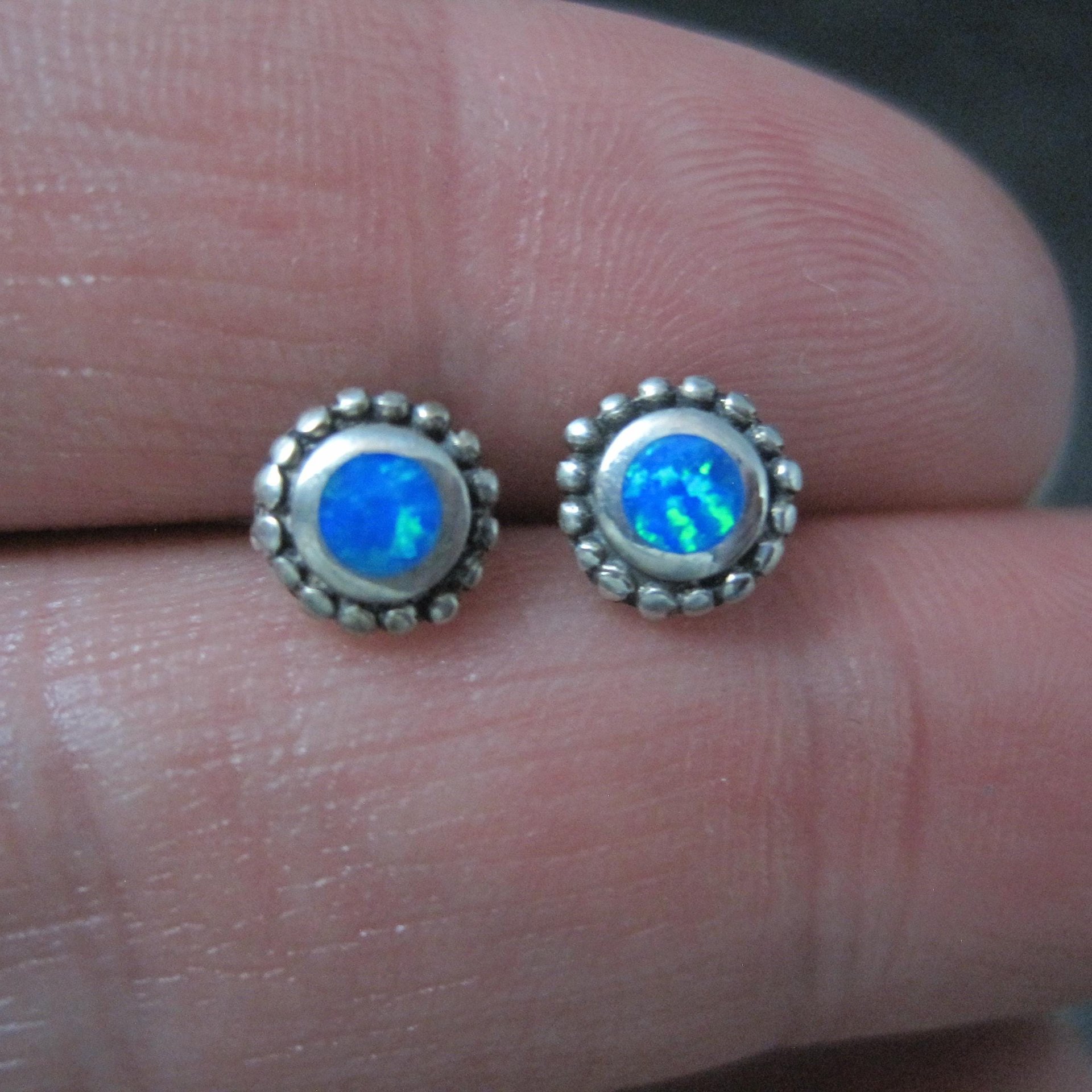 Vintage 6mm Sterling Silver Opal Stud Earrings