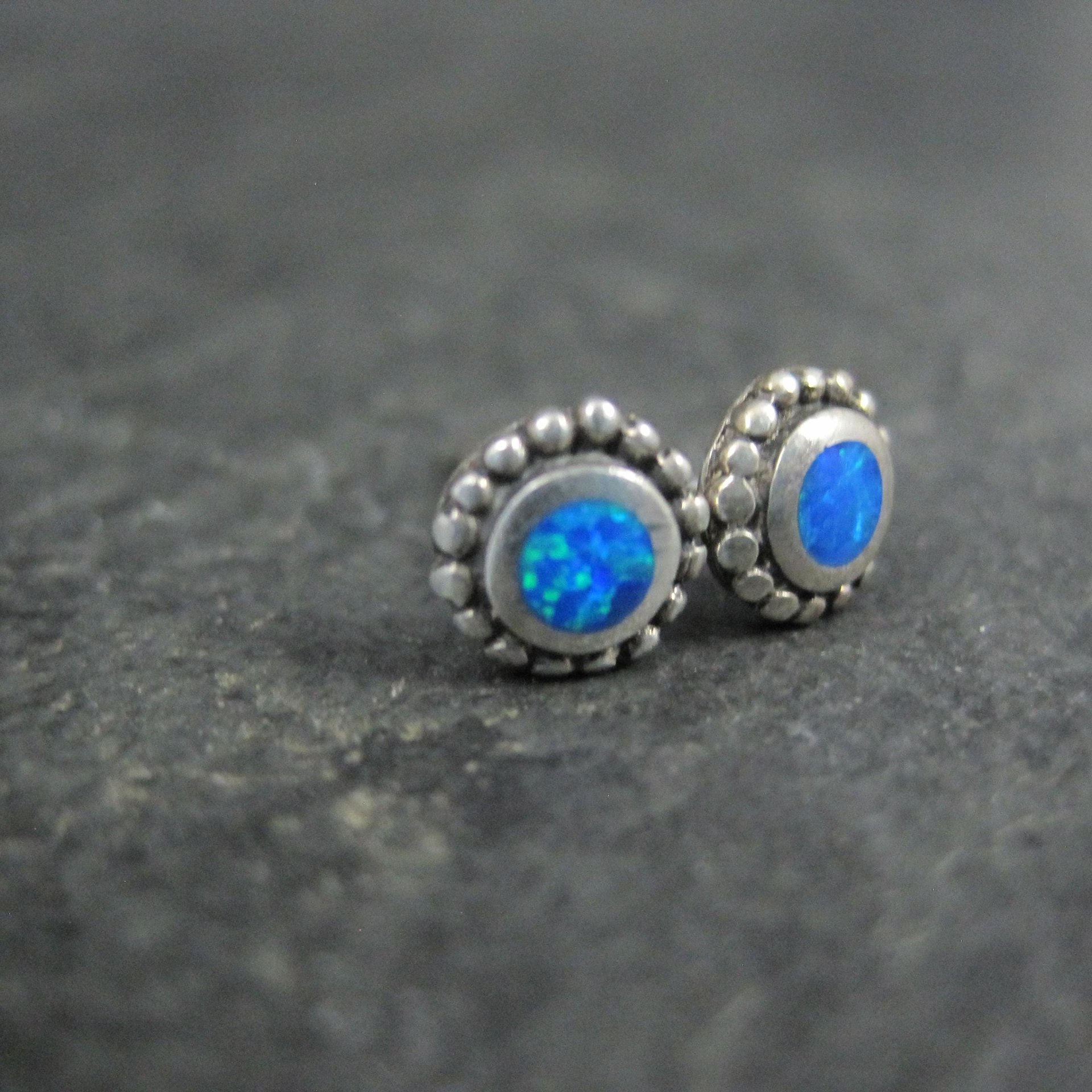 Vintage 6mm Sterling Silver Opal Stud Earrings