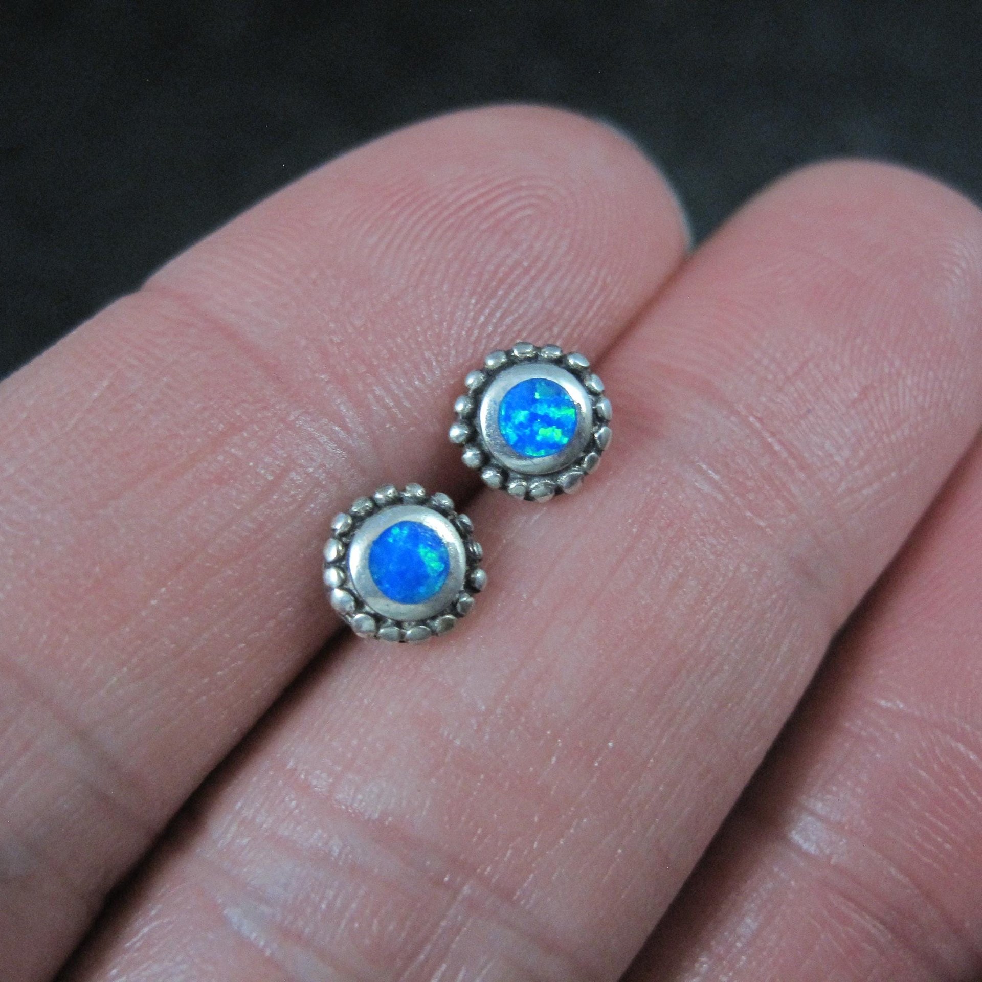 Vintage 6mm Sterling Silver Opal Stud Earrings