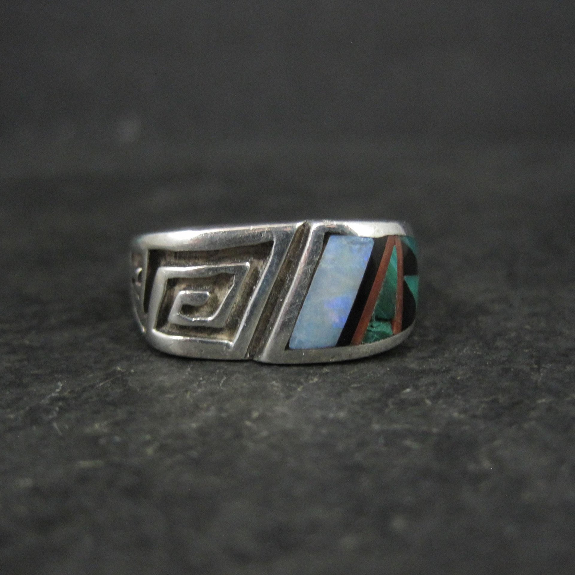 Mens Navajo Inlay Ring Size 12 Sterling Silver Elgin Hoskey