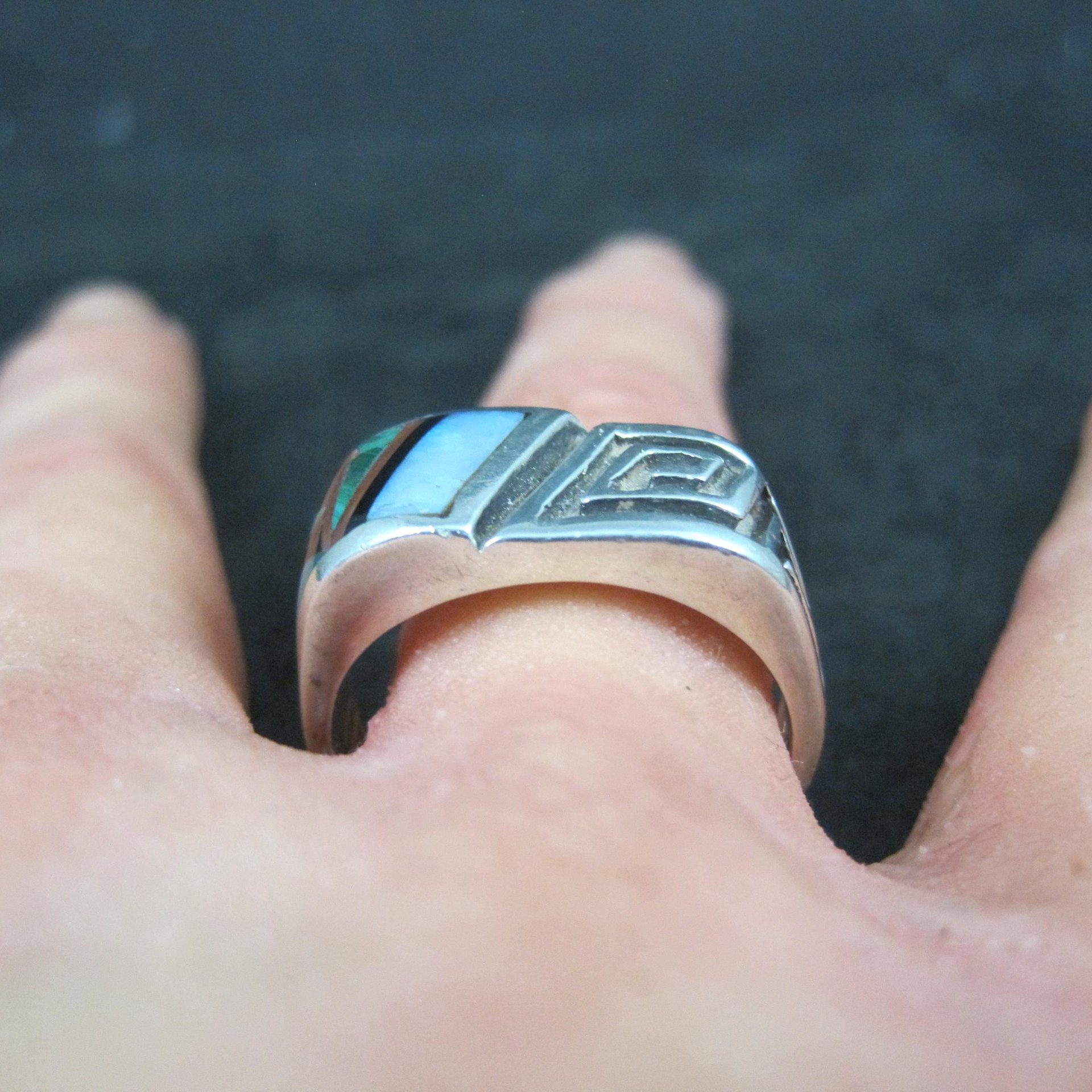 Mens Navajo Inlay Ring Size 12 Sterling Silver Elgin Hoskey