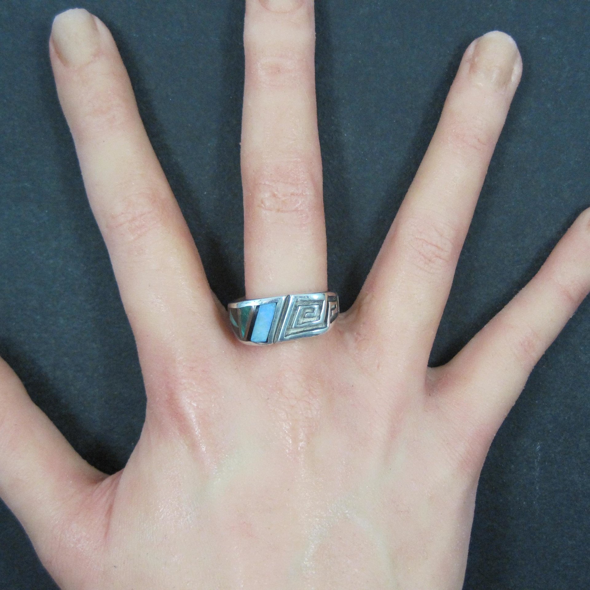 Mens Navajo Inlay Ring Size 12 Sterling Silver Elgin Hoskey