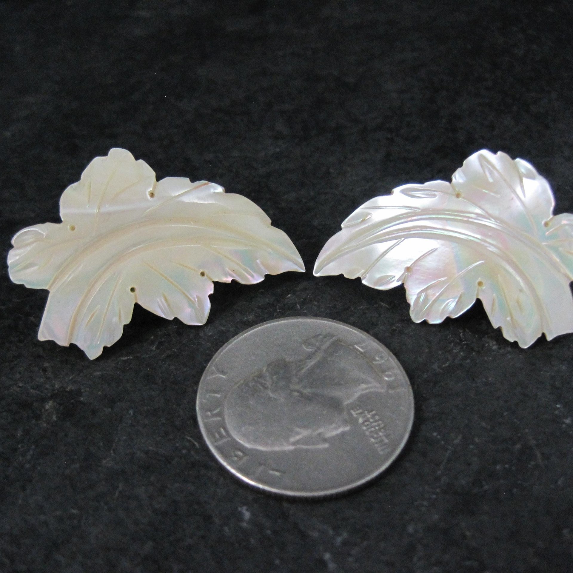 Vintage Mother of Pearl Leaf Earrings Screw Back