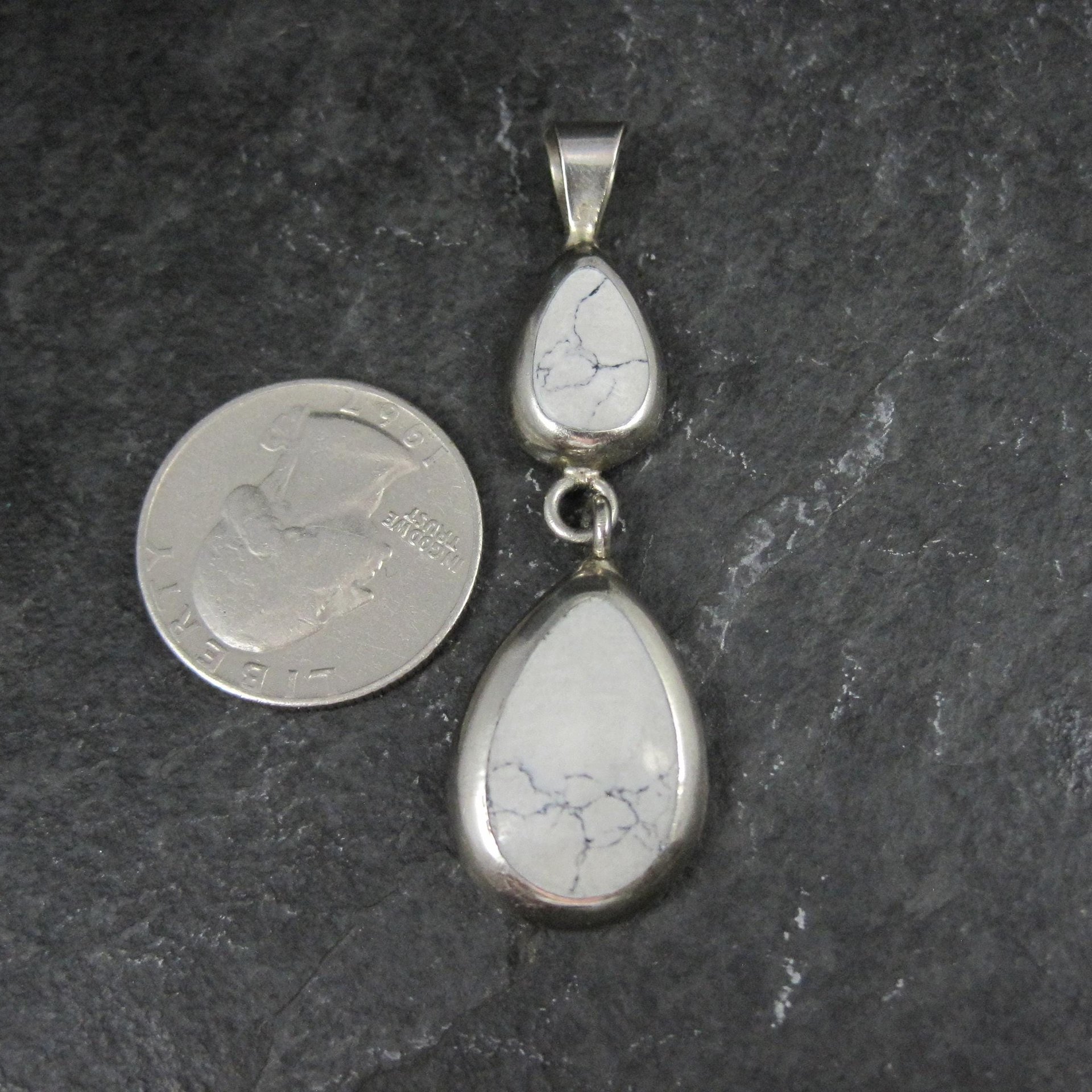 Long Mexican Sterling Howlite Pendant Vintage