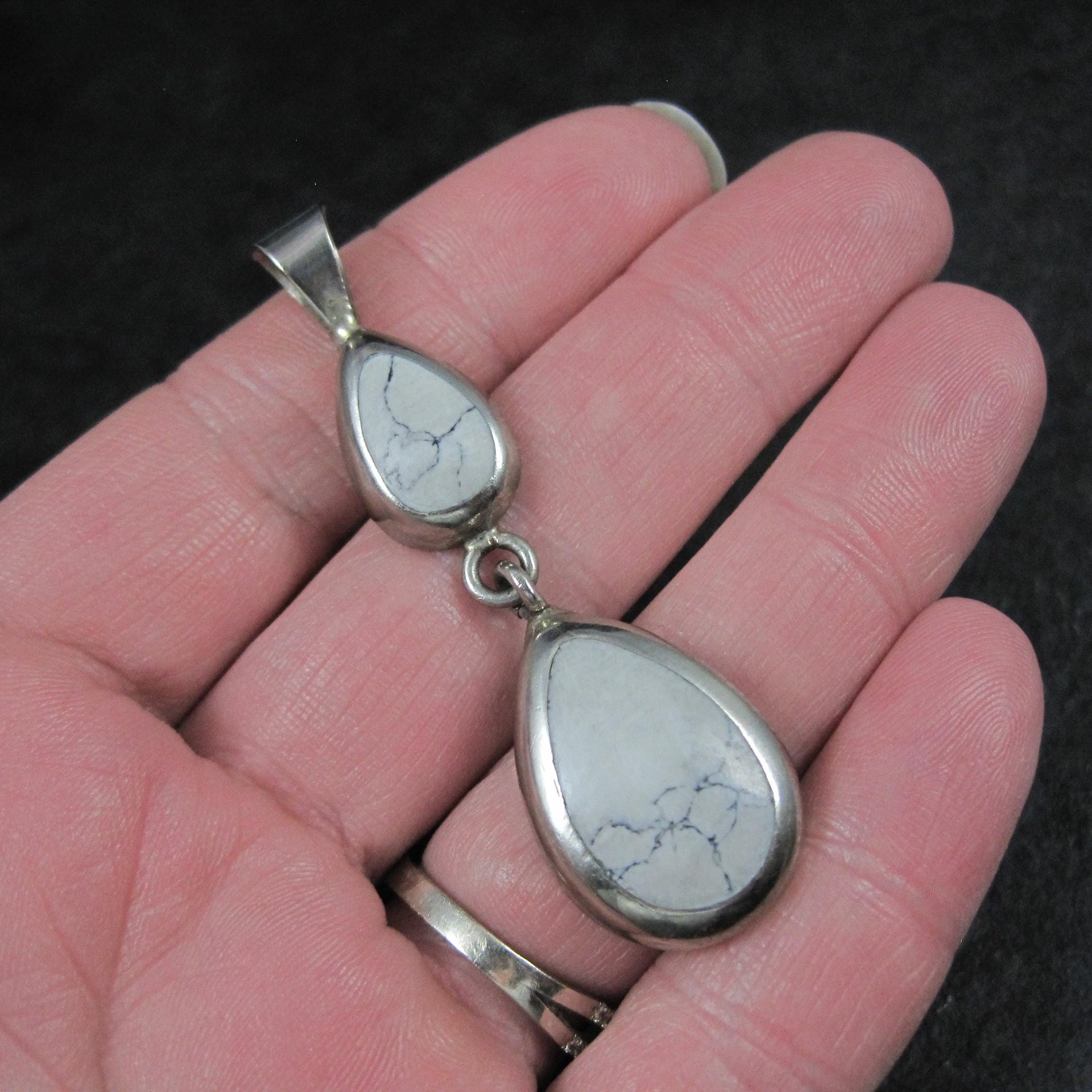 Long Mexican Sterling Howlite Pendant Vintage