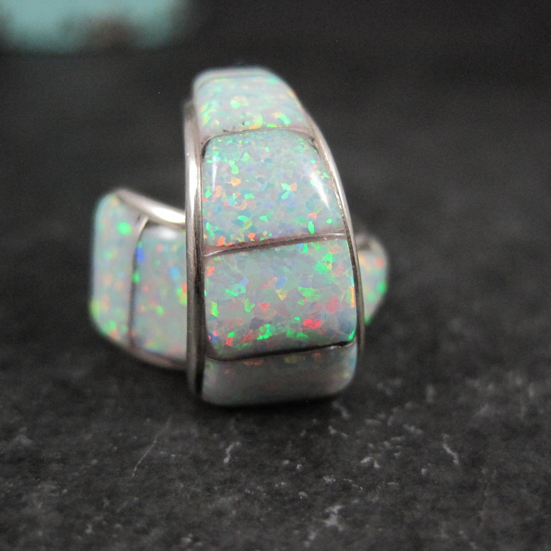 Vintage Southwestern Sterling Opal Inlay Earrings