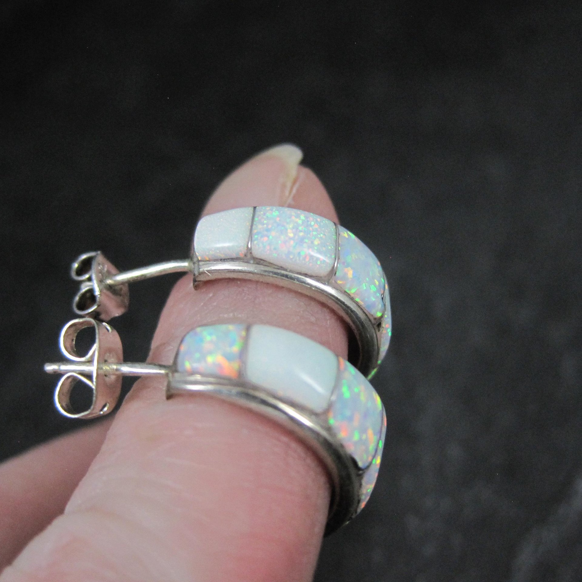 Vintage Southwestern Sterling Opal Inlay Earrings