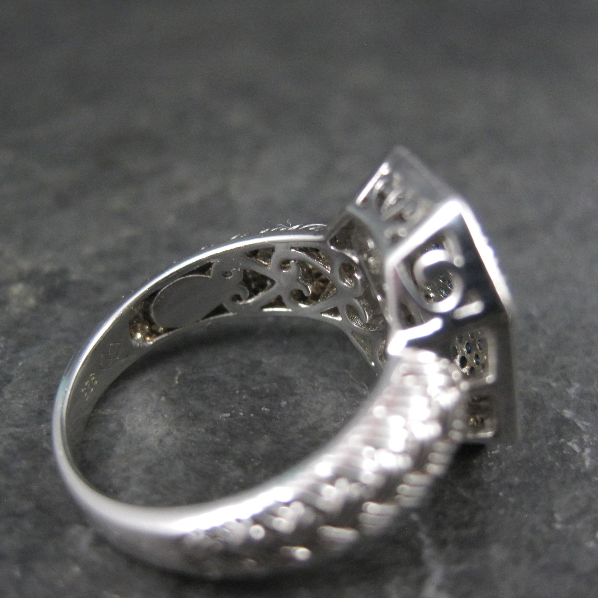 Estate Blue Diamond Ring Size 6 Sterling Silver .35 Carat Cocktail Ring