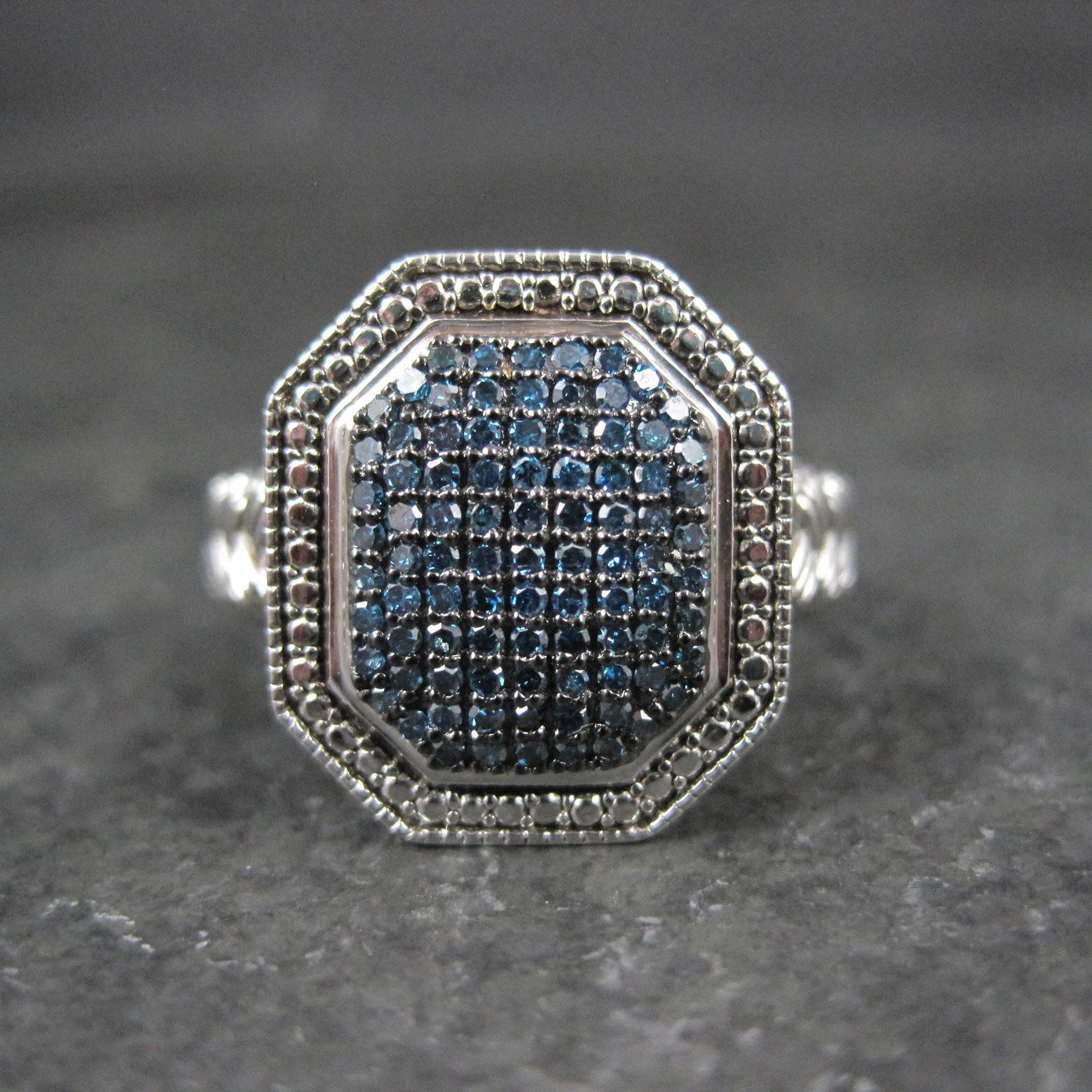 Estate Blue Diamond Ring Size 6 Sterling Silver .35 Carat Cocktail Ring