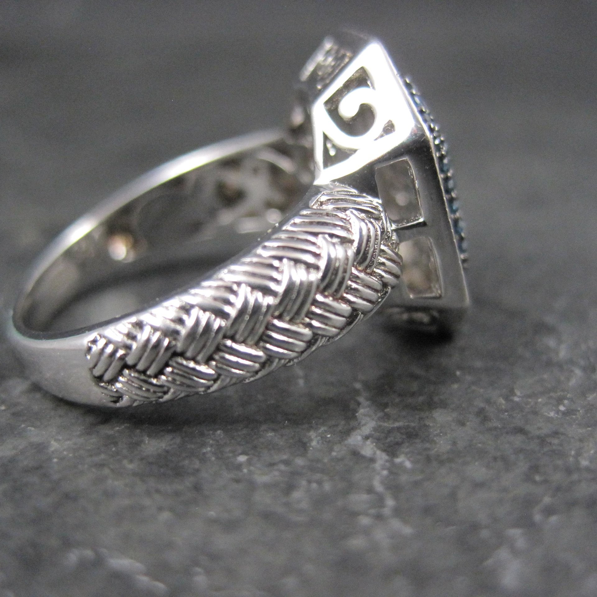 Estate Blue Diamond Ring Size 6 Sterling Silver .35 Carat Cocktail Ring