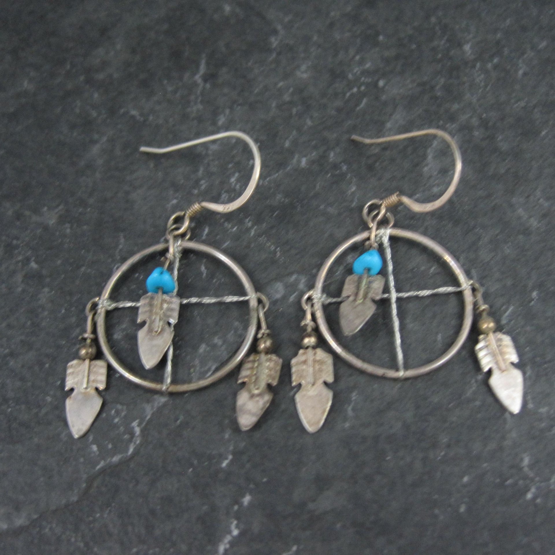Vintage Turquoise Feather Earrings Southwestern Sterling Silver