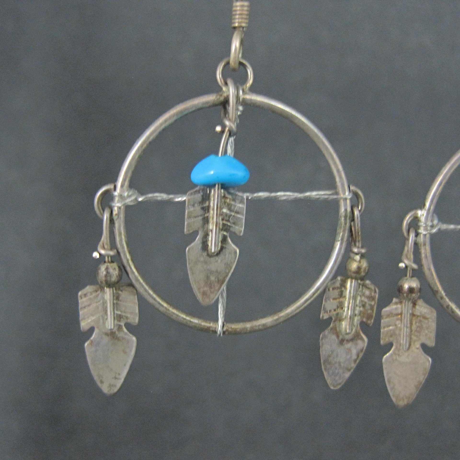 Vintage Turquoise Feather Earrings Southwestern Sterling Silver
