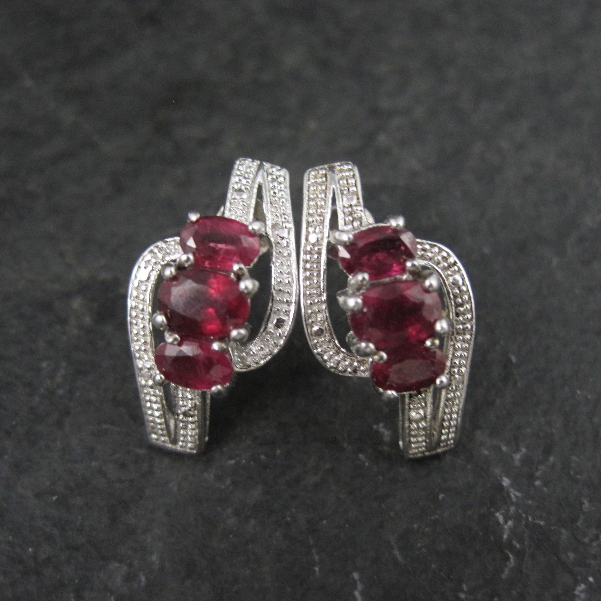 Estate Sterling Silver Ruby Earrings