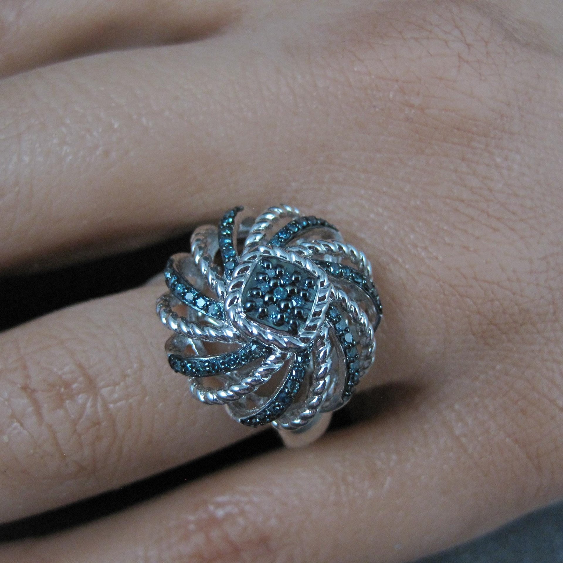 Estate Blue Diamond Ring Size 6 Sterling Silver .25 Ctw