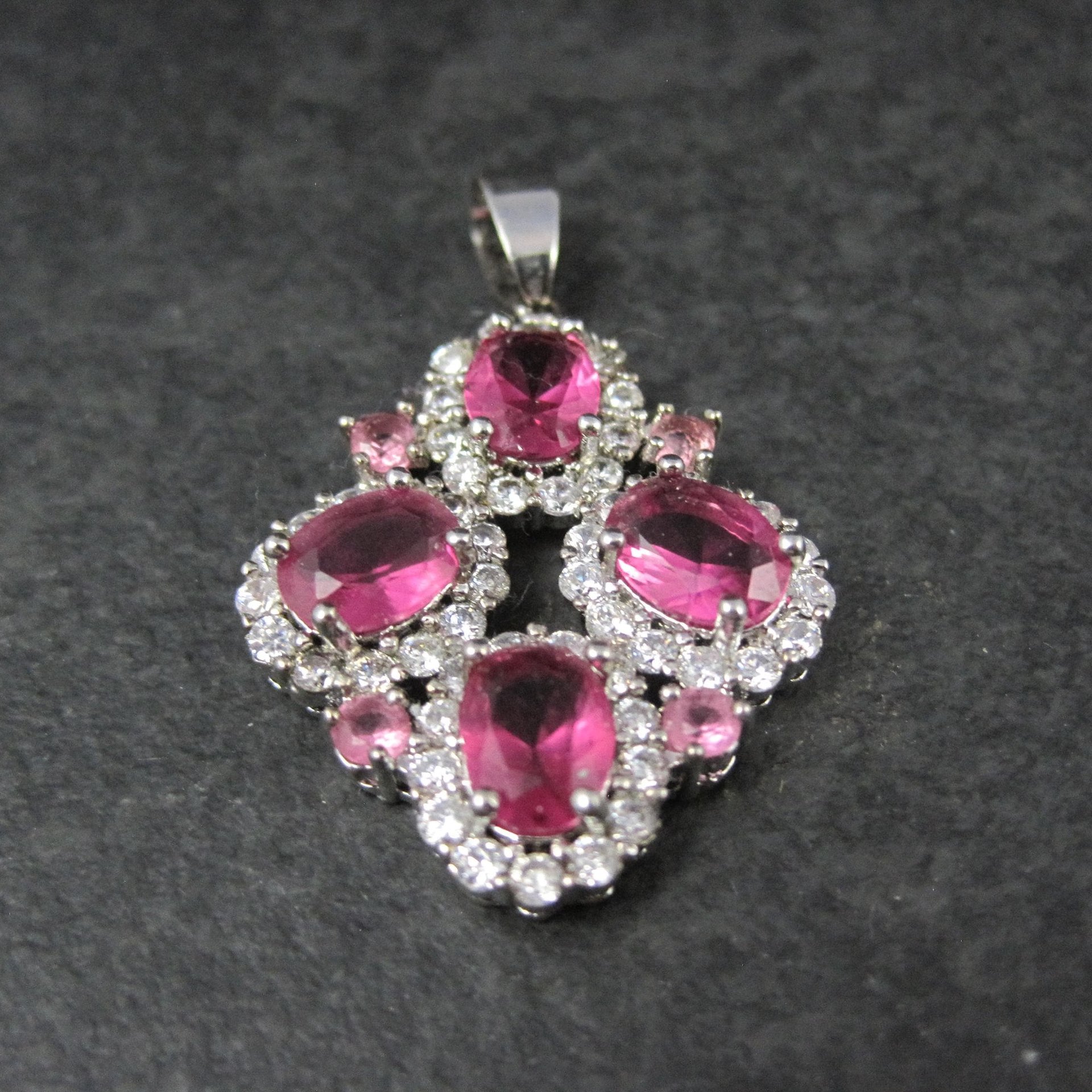 Estate Sterling Silver Pink Cz Pendant