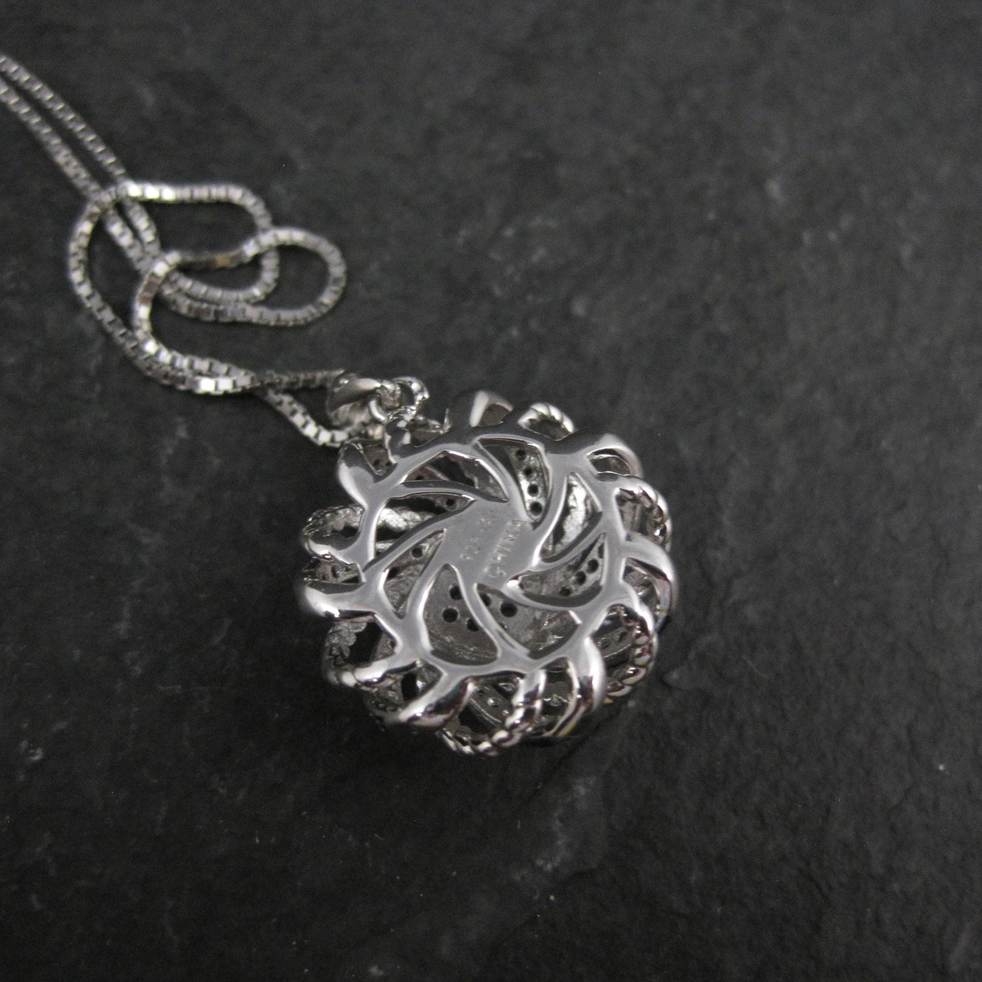Estate Blue Diamond Pendant Necklace Sterling Silver .25 Ctw