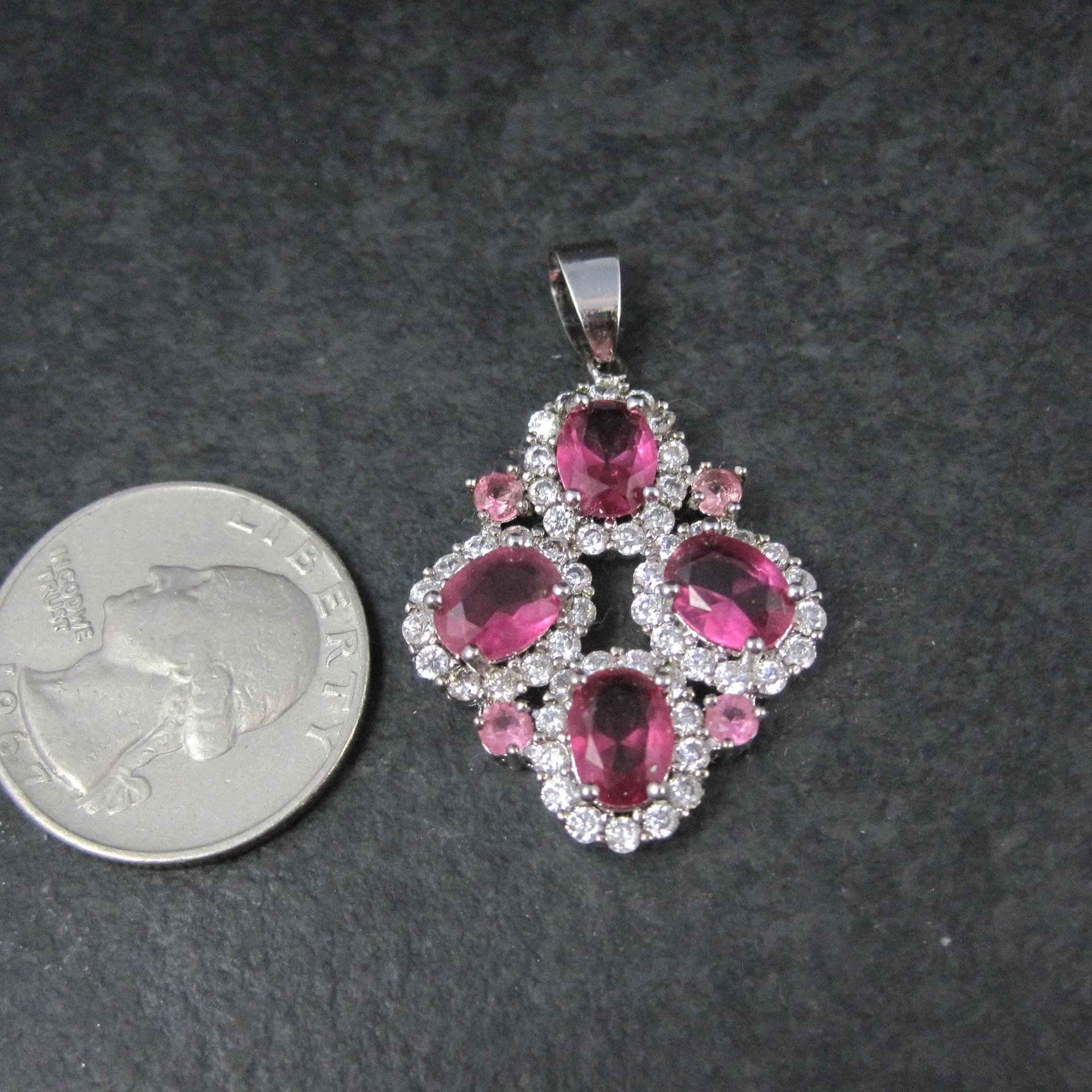 Estate Sterling Silver Pink Cz Pendant