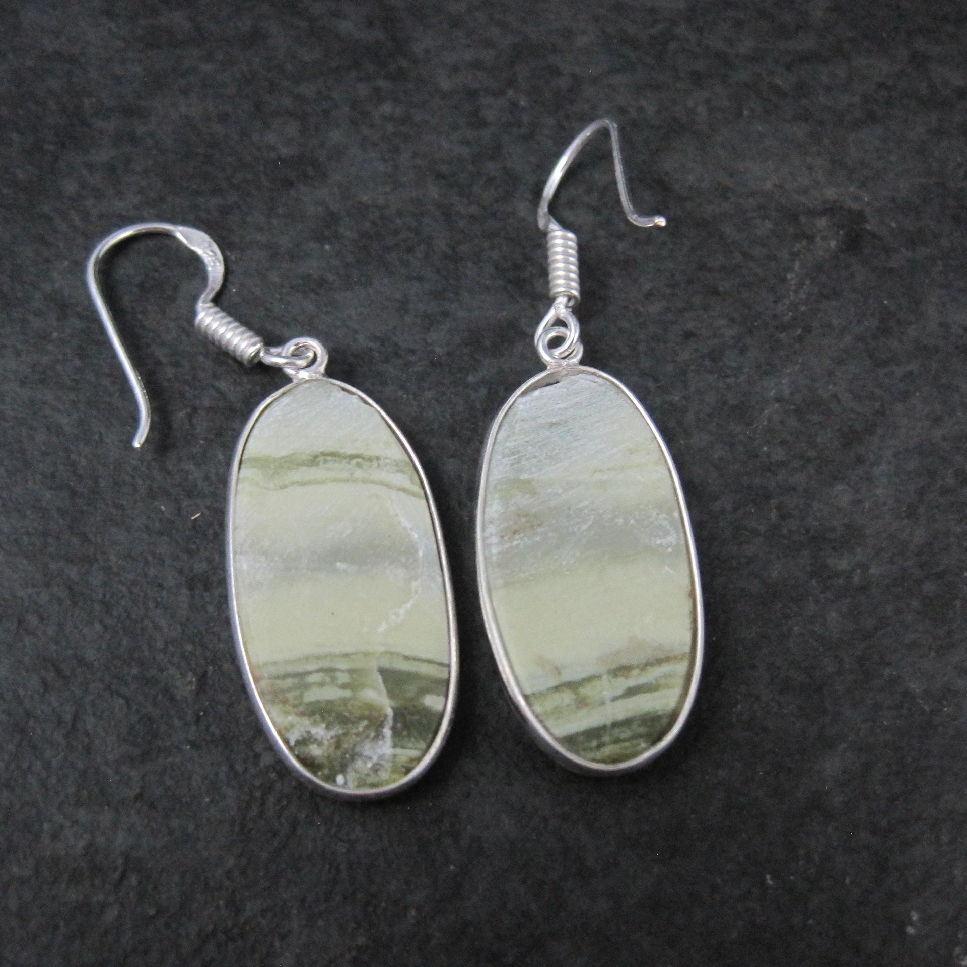 Simple Green Jasper Earrings Sterling Silver