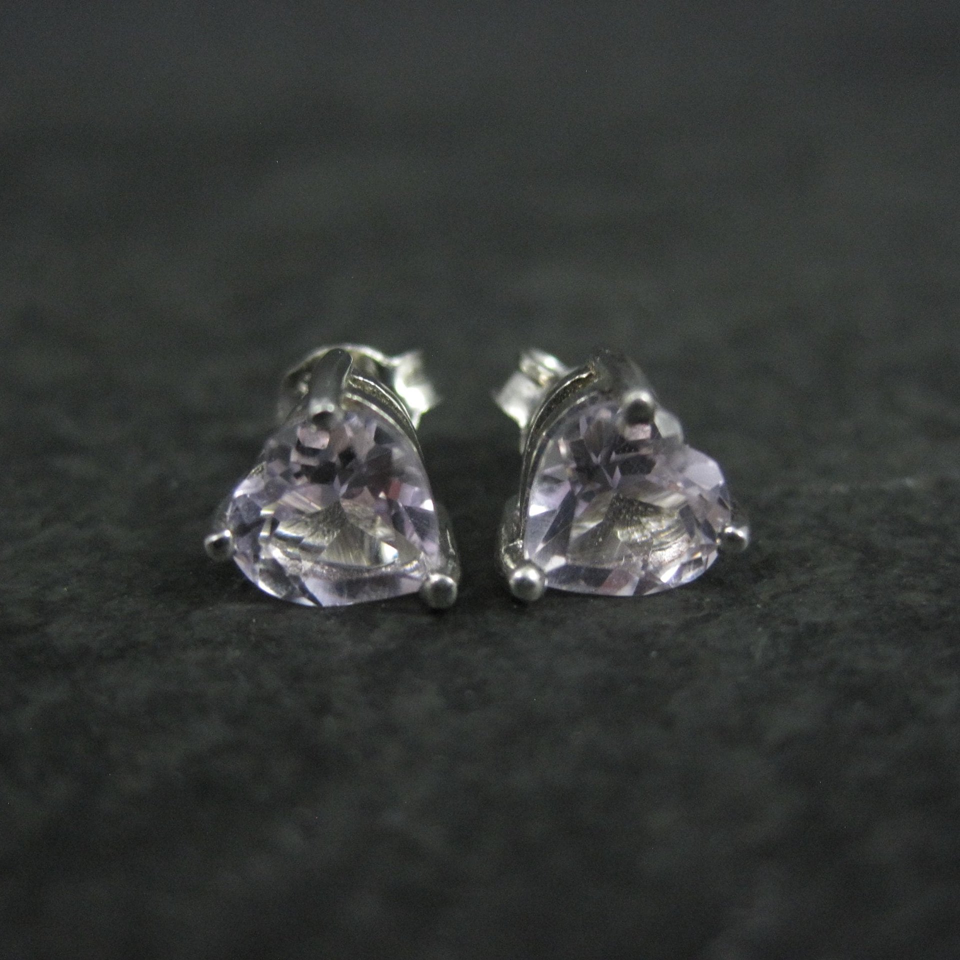 Pale Pink Amethyst Heart Stud Earrings Sterling Silver