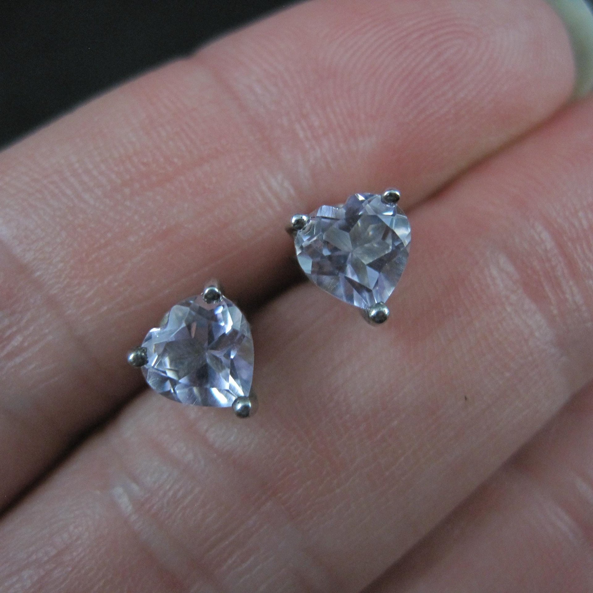 Pale Pink Amethyst Heart Stud Earrings Sterling Silver