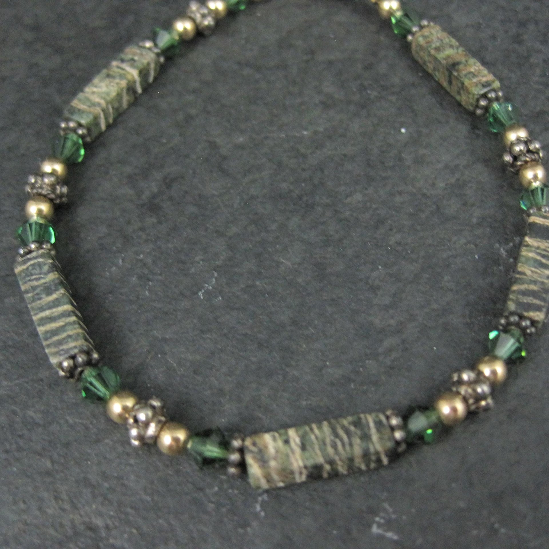 14K Green Jasper Crystal Bracelet 7 Inches