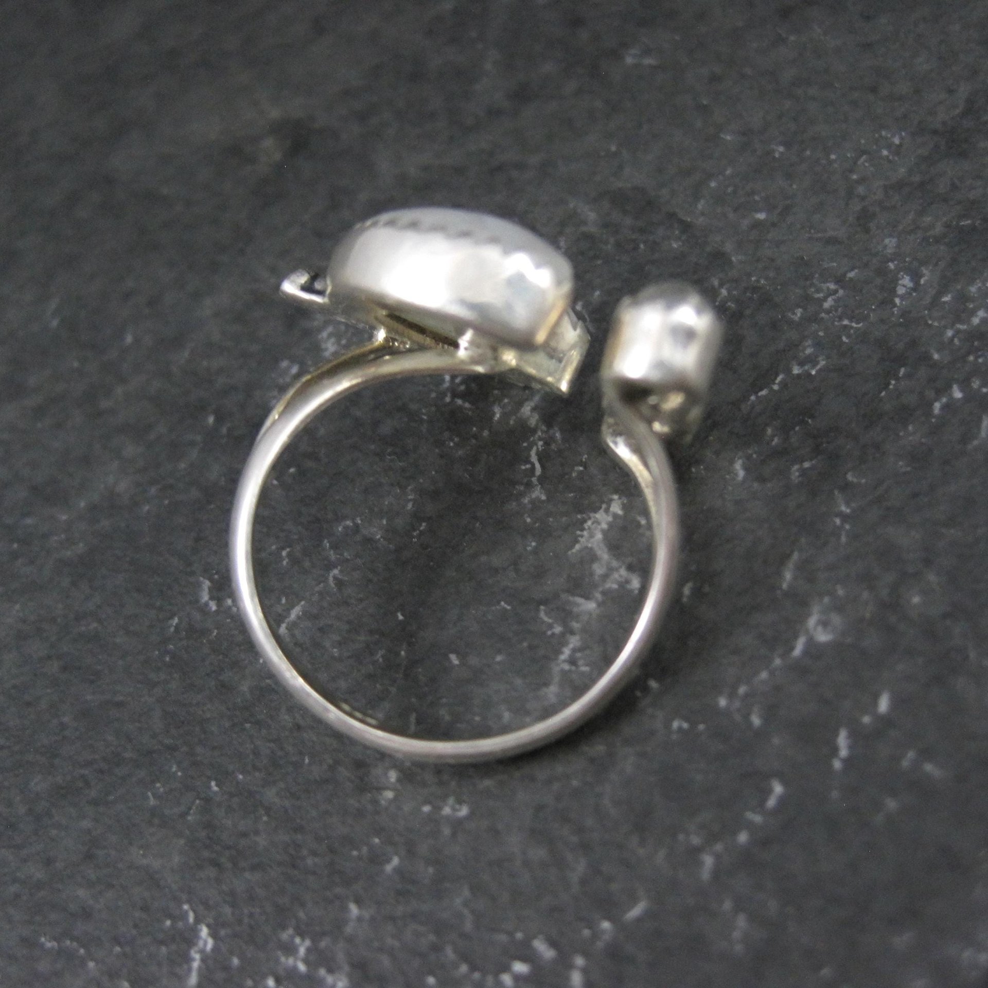 Rainbow Moonstone Crescent Moon Stars Ring Sterling Silver Adjustable
