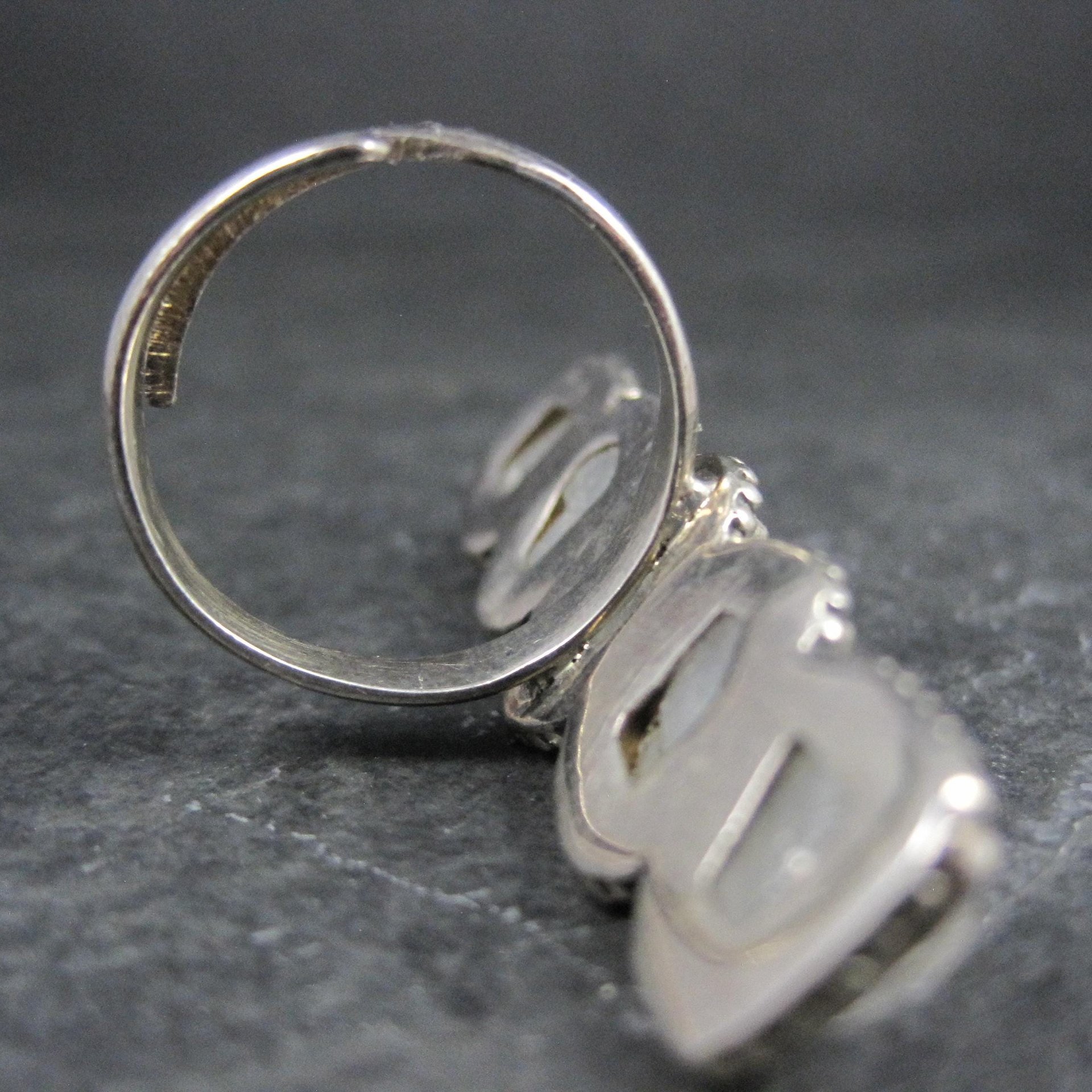 Long Rough Moonstone Ring 925 Sterling Silver Adjustable Size 8
